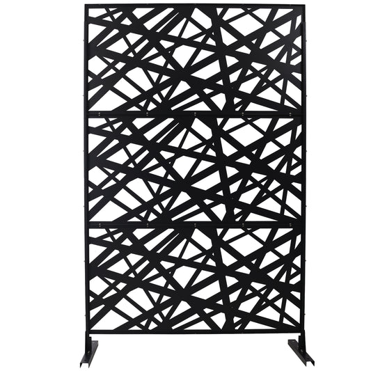 Black metal privacy screen with abstract geometric pattern for garden use
