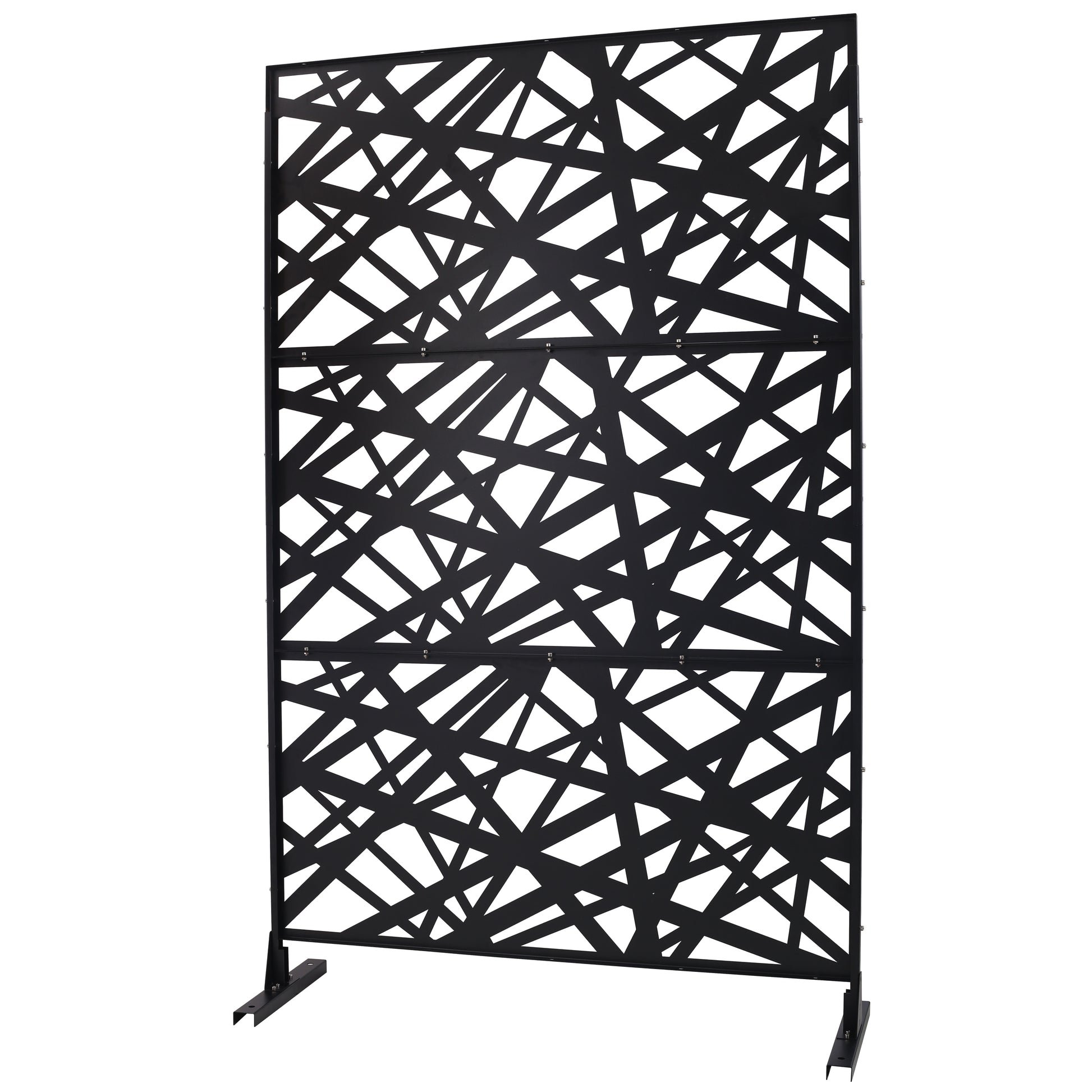 Black metal garden privacy screen with abstract geometric pattern