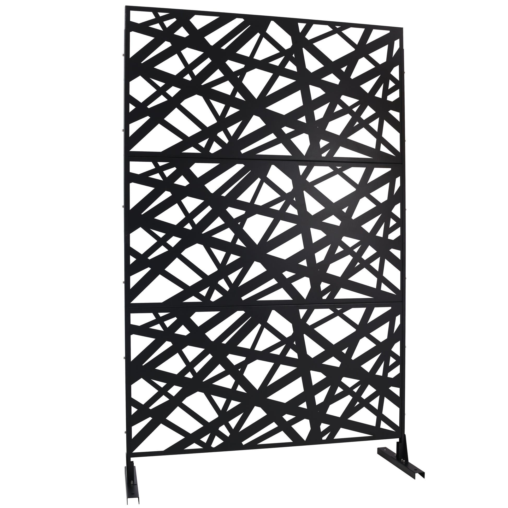 Modern black metal garden screen with abstract geometric pattern perfect for privacy
