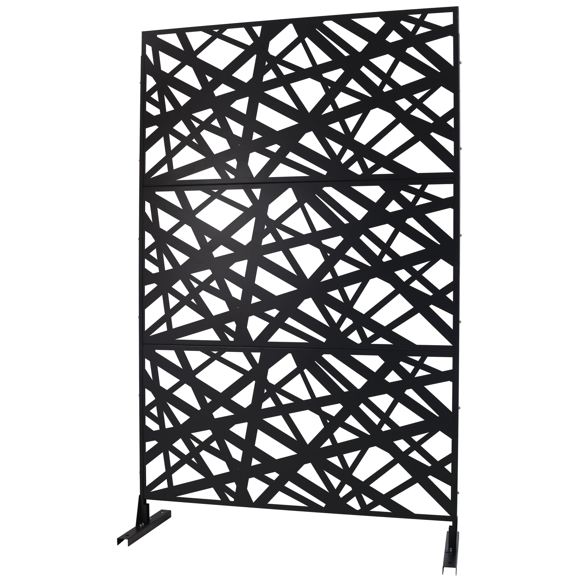 Black metal outdoor screen with abstract lasercut pattern modern garden decor