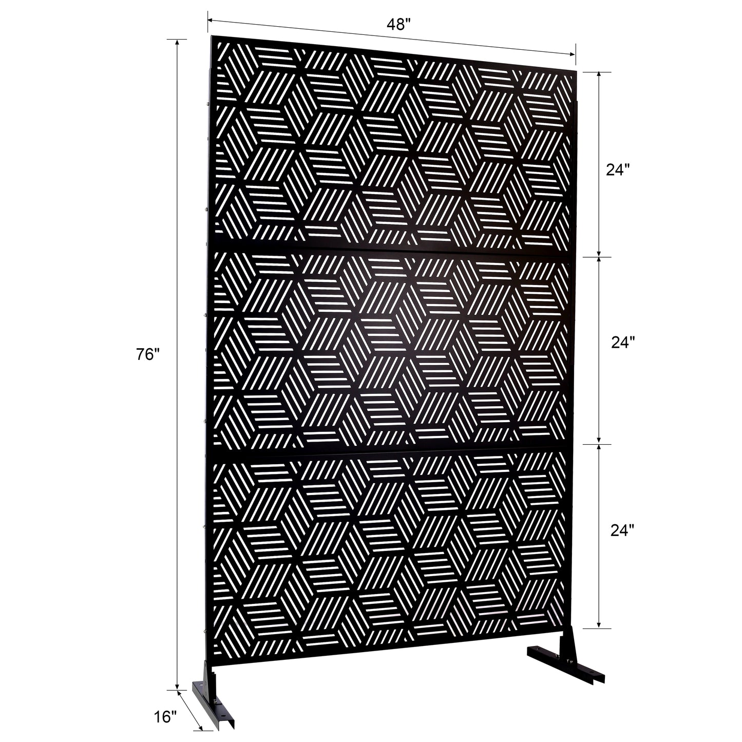 Black metal decorative screen with geometric hexagonal pattern  tall