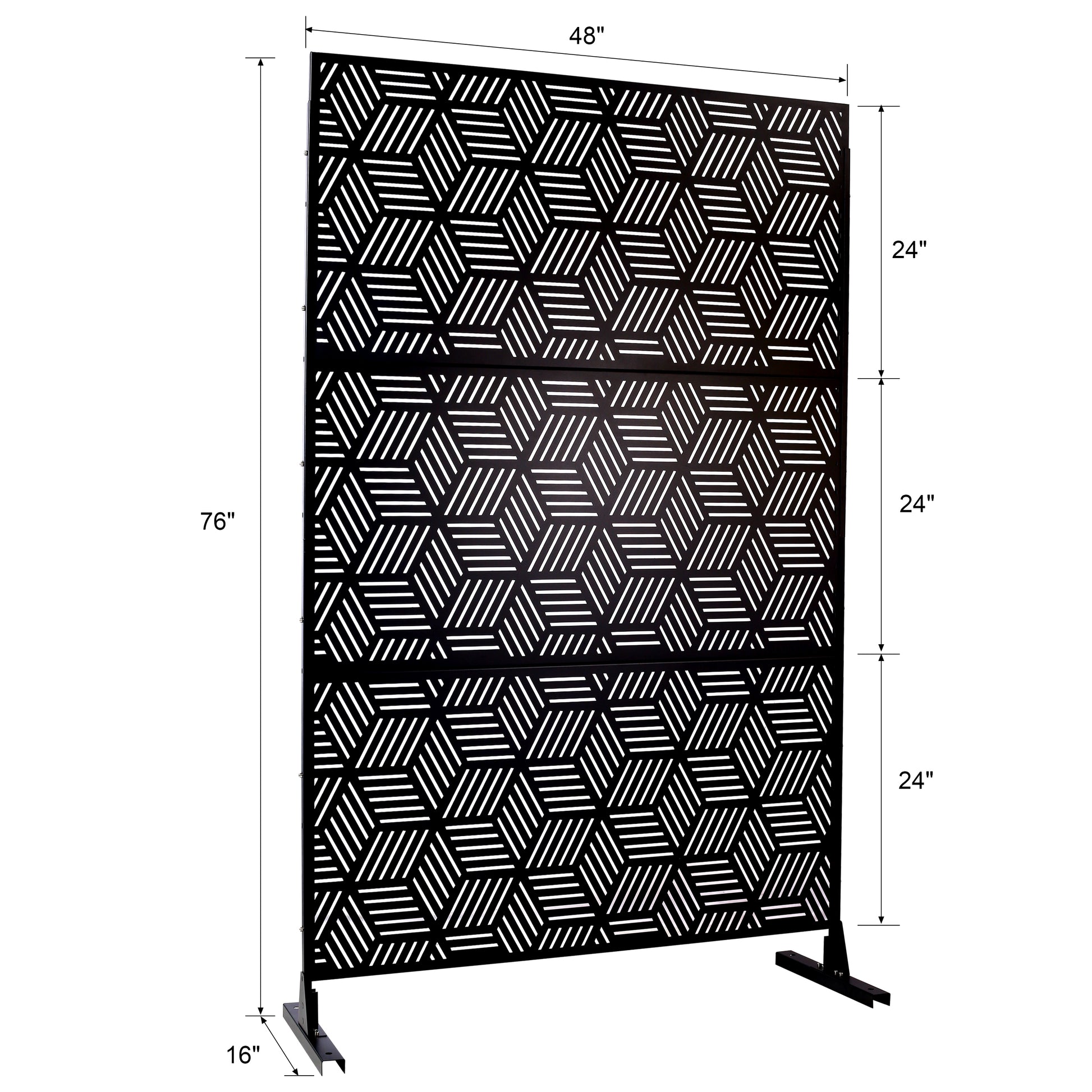 Black metal decorative screen with geometric hexagonal pattern  tall