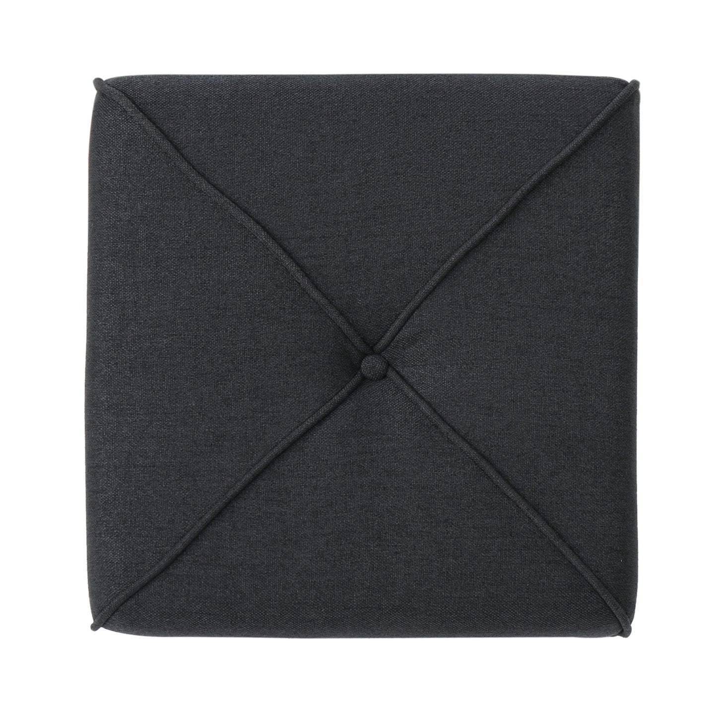 Dark grey fabric square ottoman with diamond stitching and center button detail