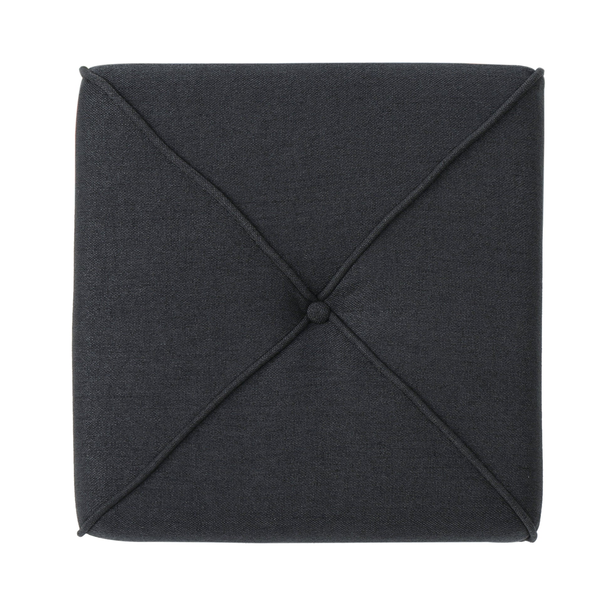 Dark grey fabric square ottoman with diamond stitching and center button detail