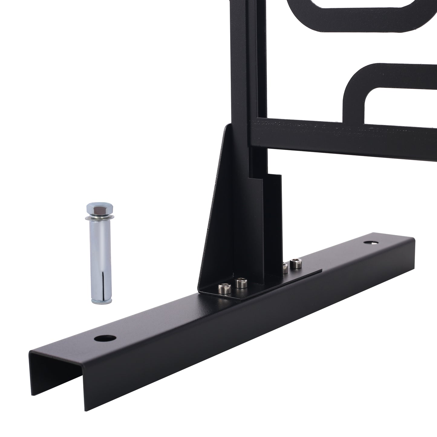 Black metal gate hinge with mounting screws for secure outdoor installation