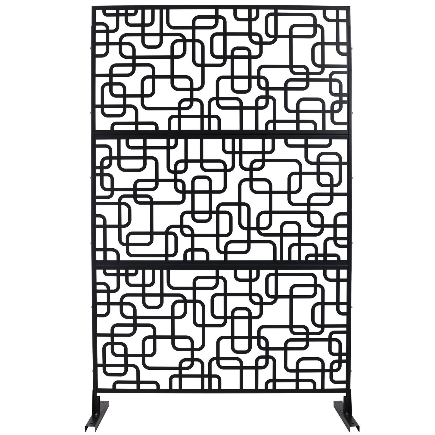 Black metal room divider with abstract rounded rectangle pattern