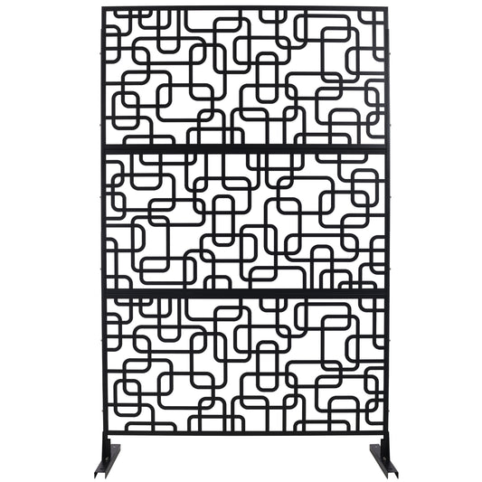 Black metal room divider with abstract rounded rectangle pattern