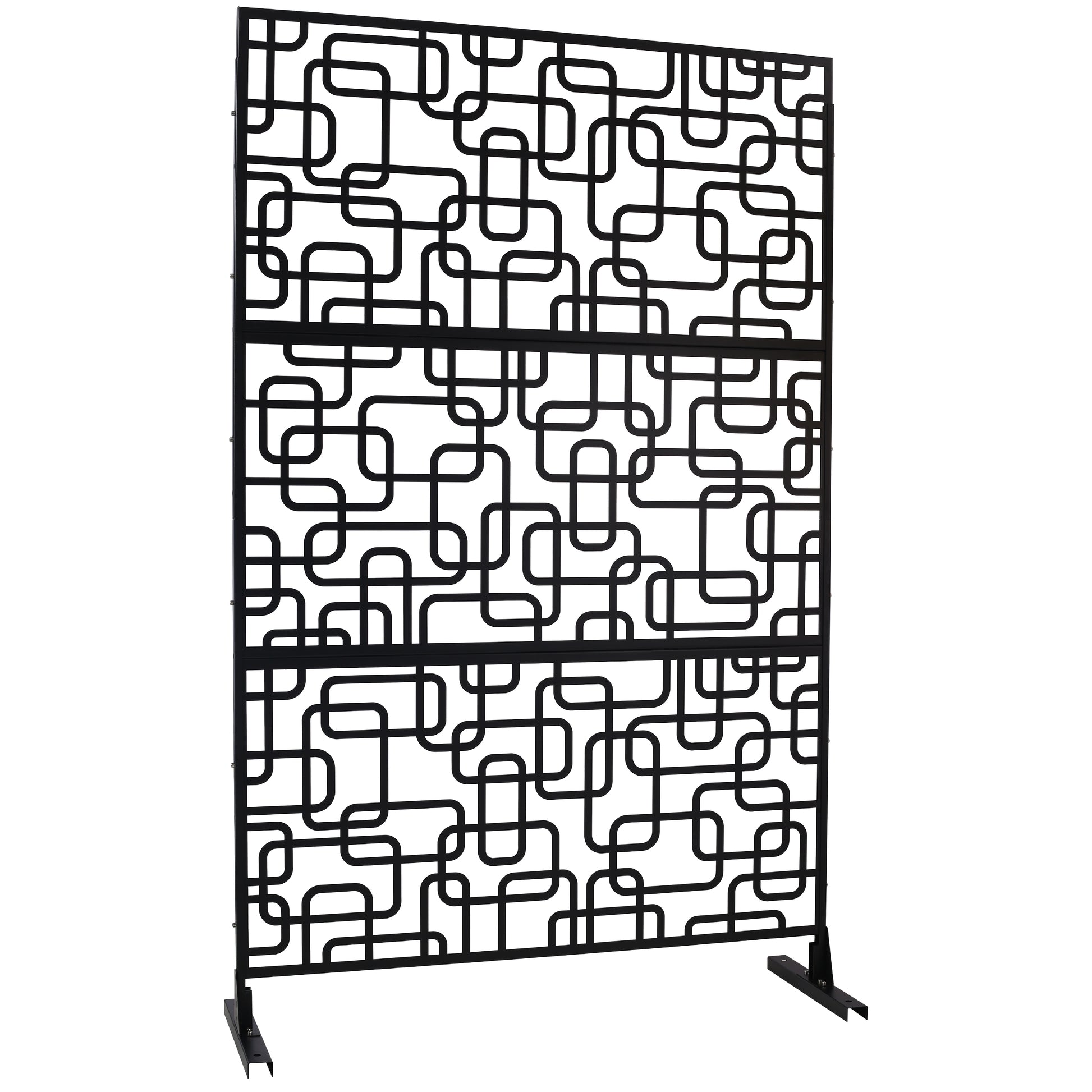 Black metal room divider with abstract rounded rectangle pattern