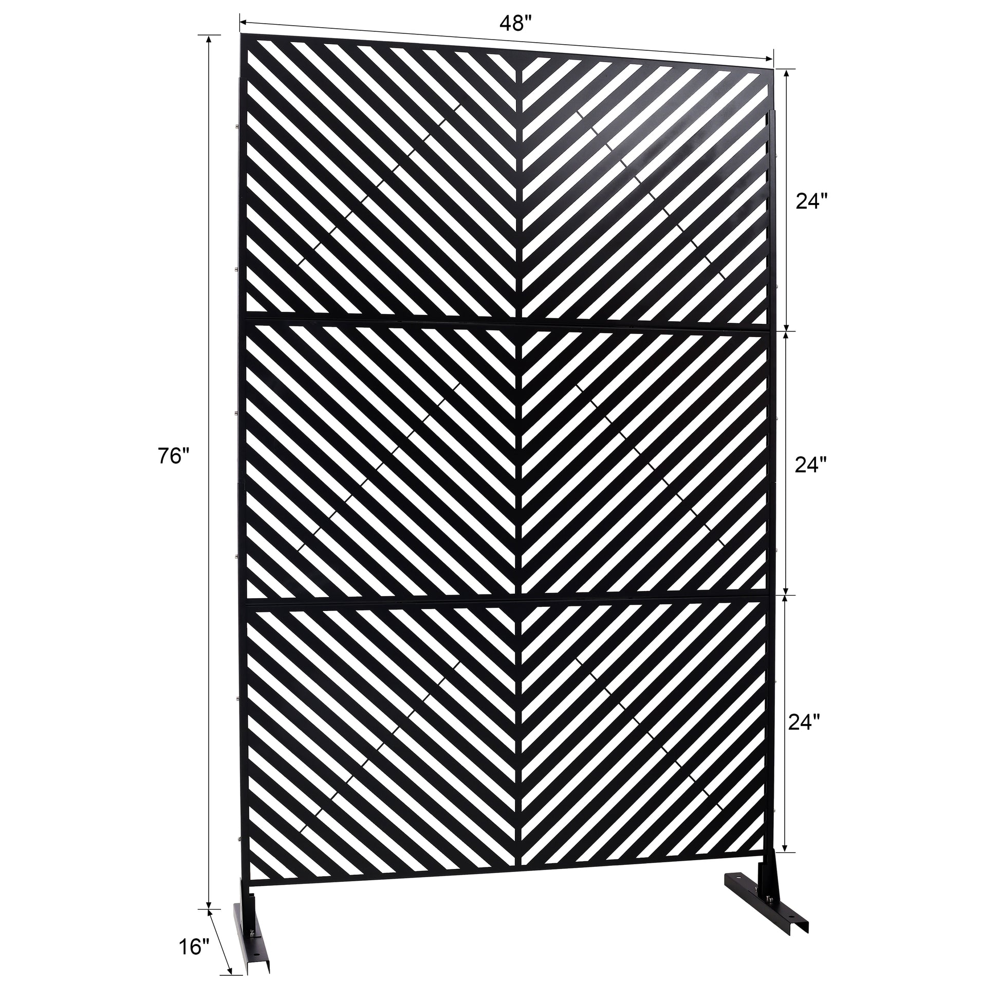 Black metal decorative screen with chevron pattern  W x  H