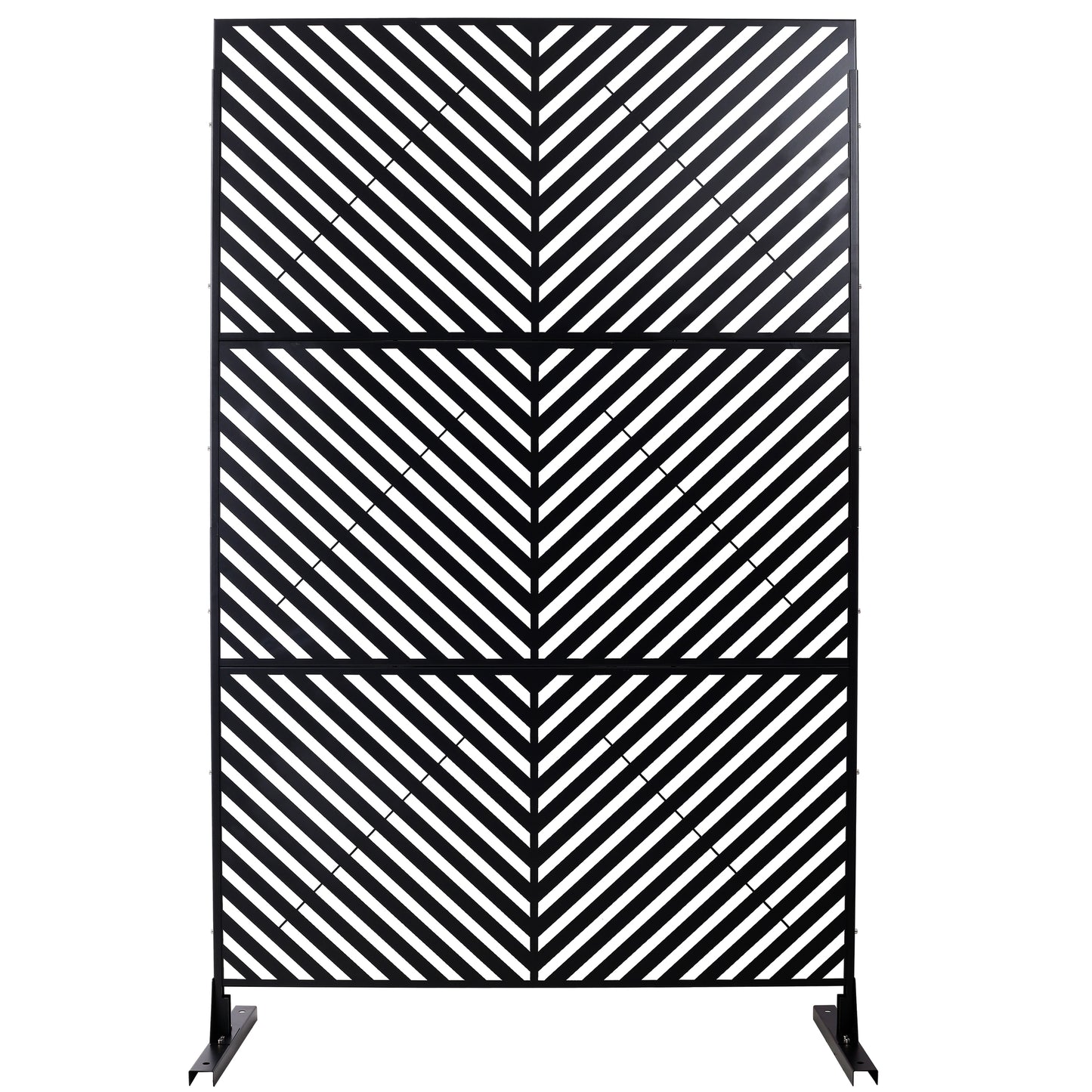 Black metal garden screen with modern chevron stripe pattern