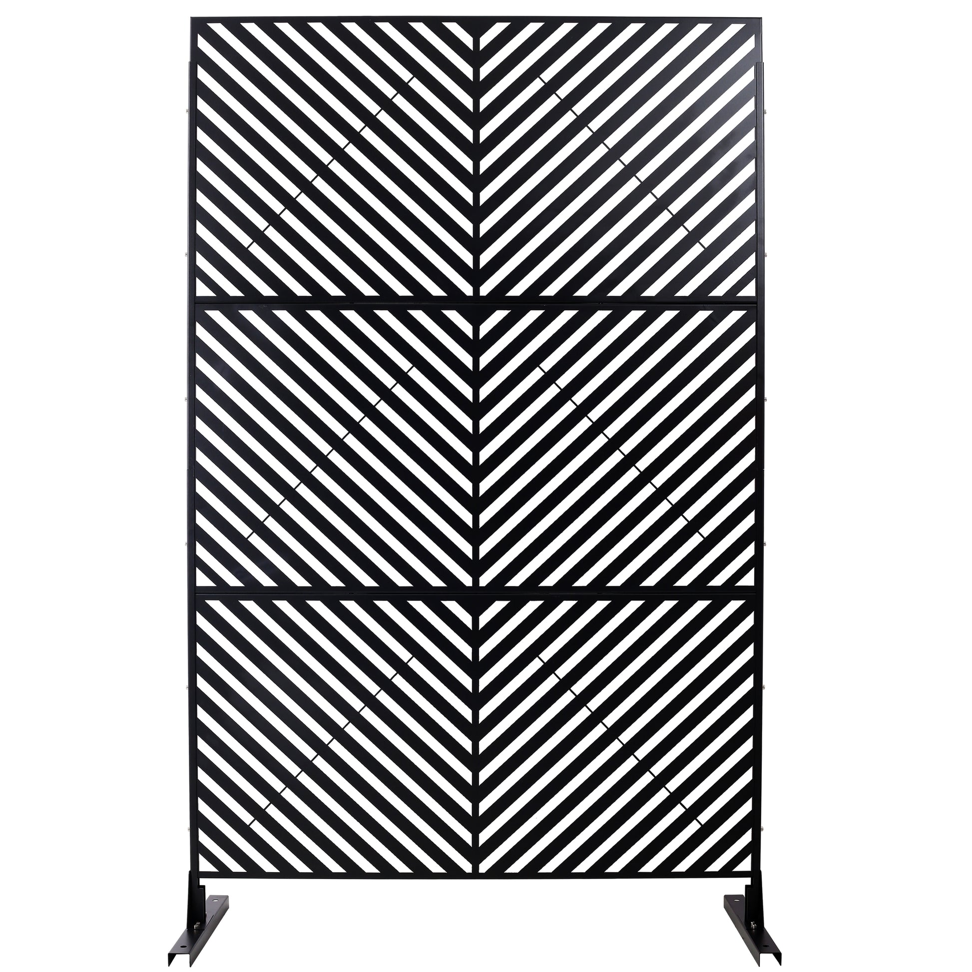 Black metal garden screen with modern chevron stripe pattern