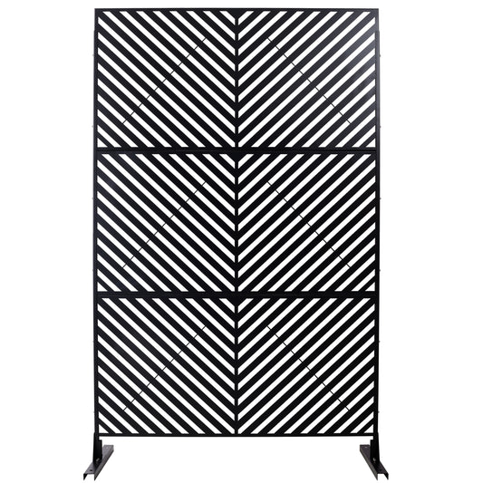 Black metal garden screen with modern chevron stripe pattern