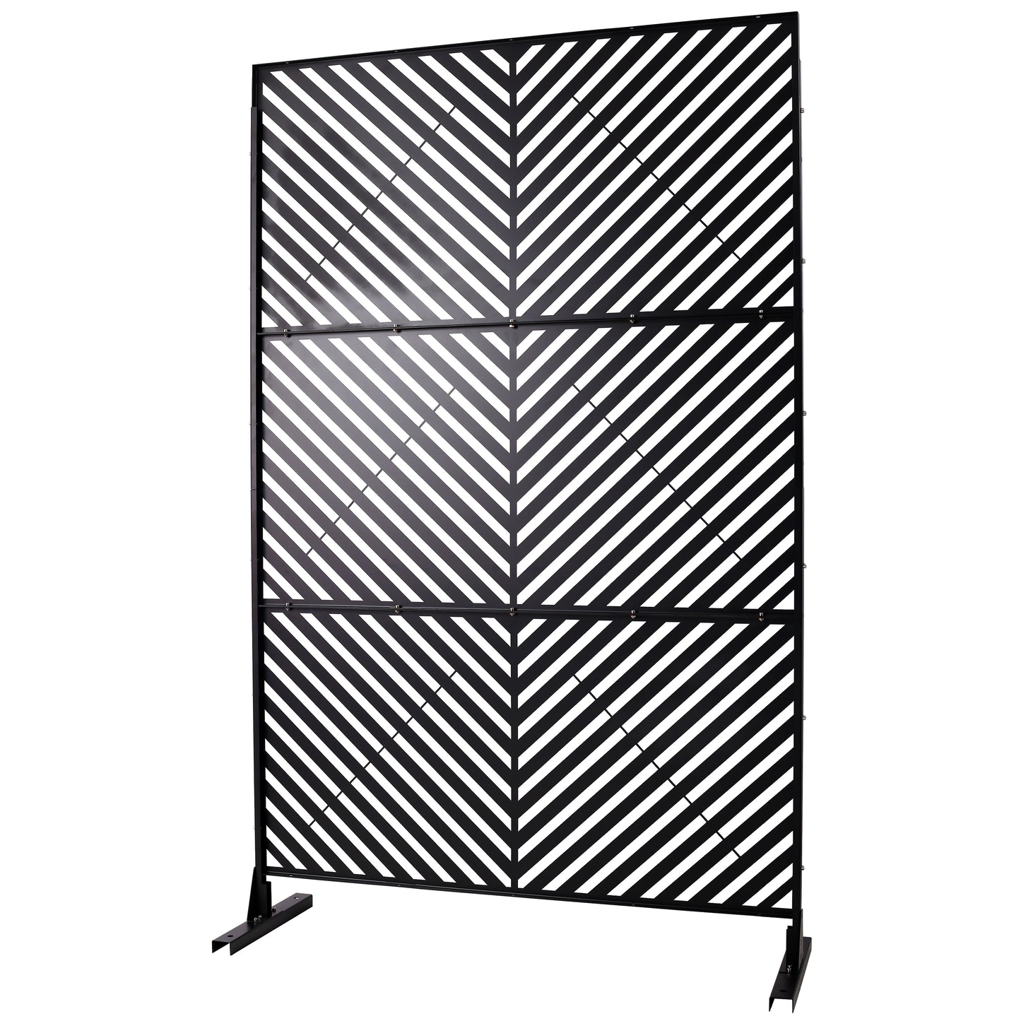 Black metal decorative screen with chevron pattern for room division