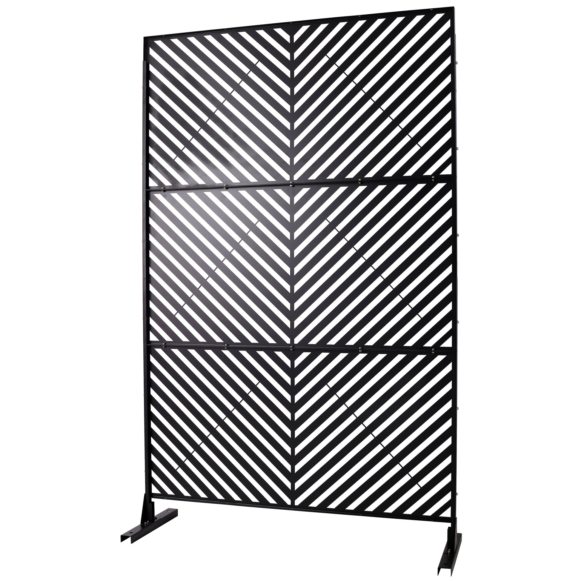 Black metal decorative screen with chevron pattern for room division
