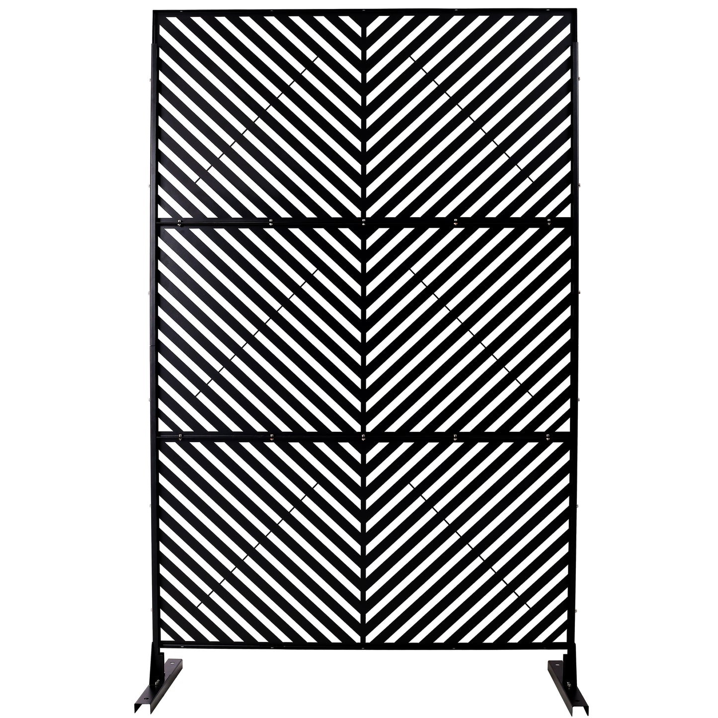 Black metal garden screen with chevron pattern cm high