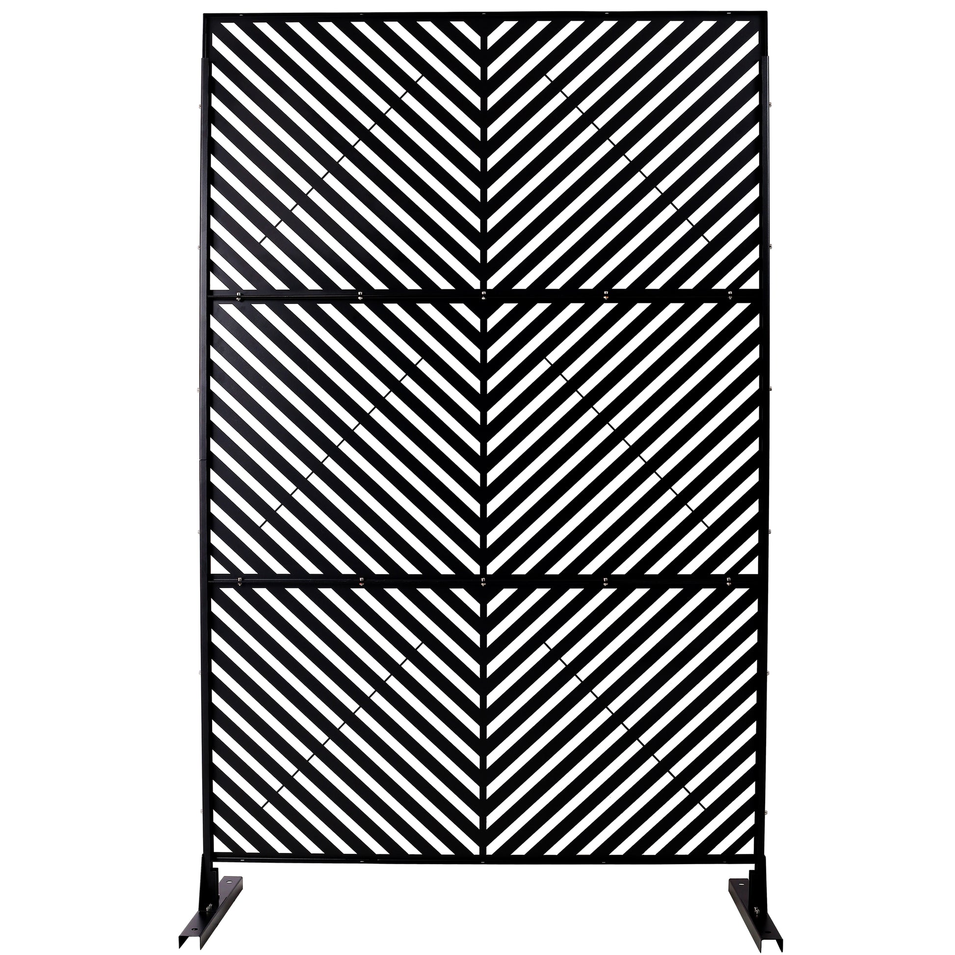 Black metal garden screen with chevron pattern cm high