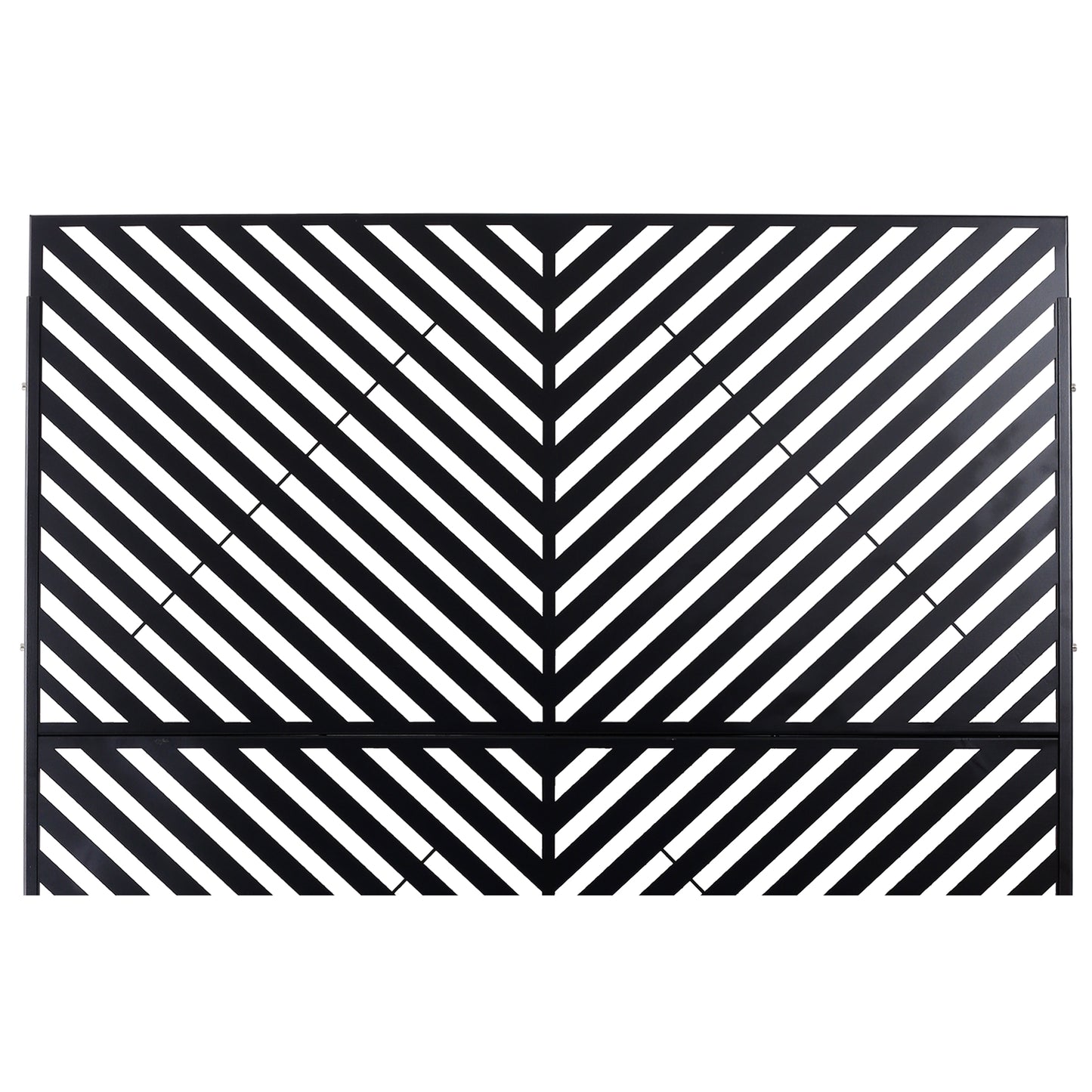 Black metal privacy screen with white chevron pattern for garden patios