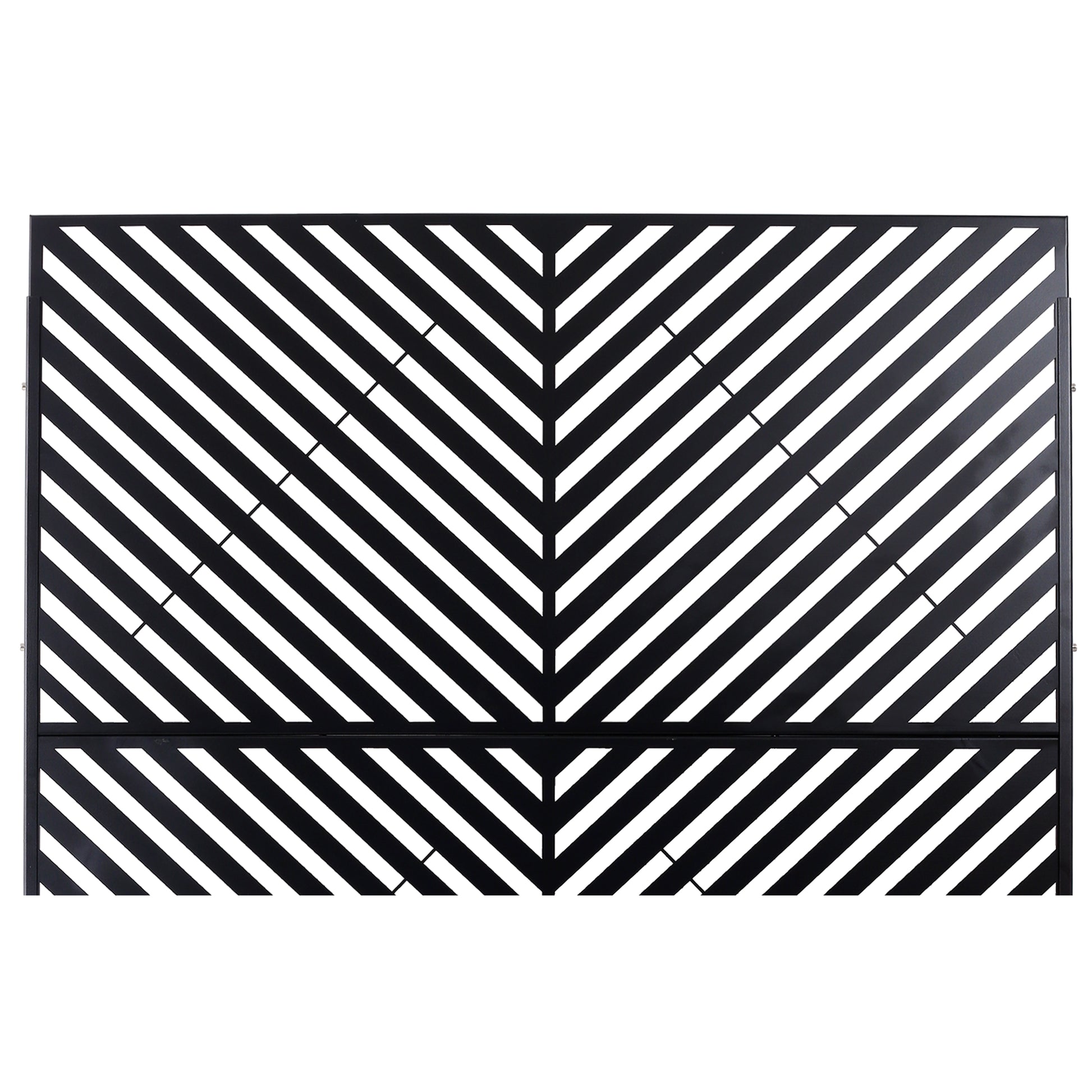 Black metal privacy screen with white chevron pattern for garden patios