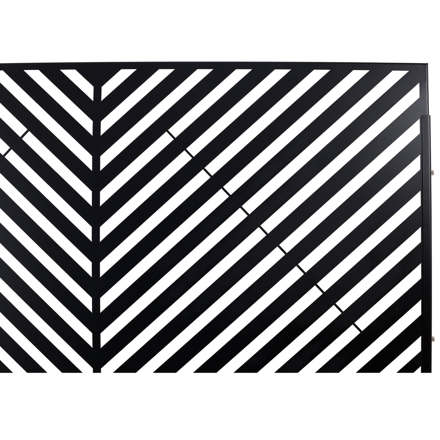 Black metal screen with bold white diagonal stripes for a modern accent