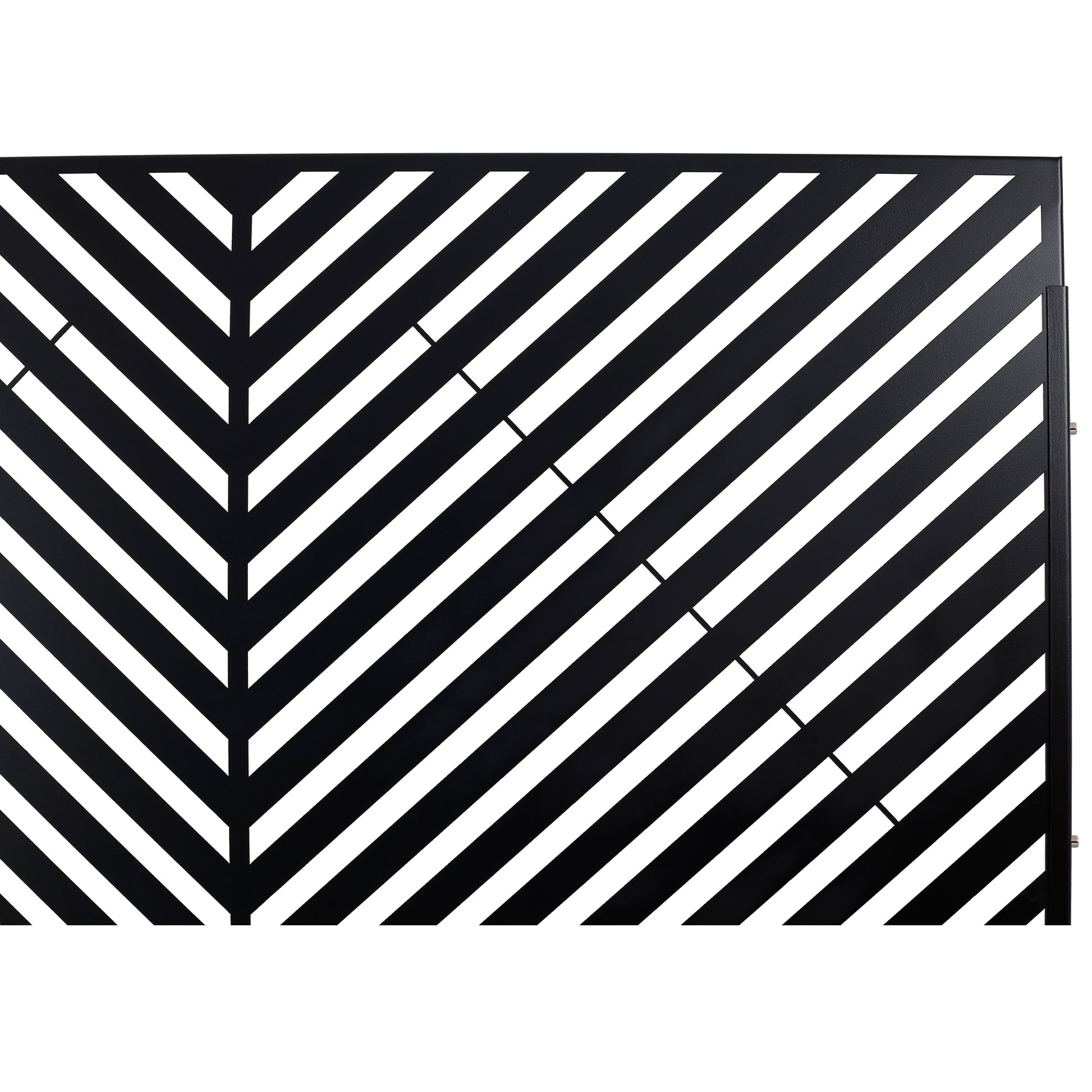 Black metal screen with bold white diagonal stripes for a modern accent