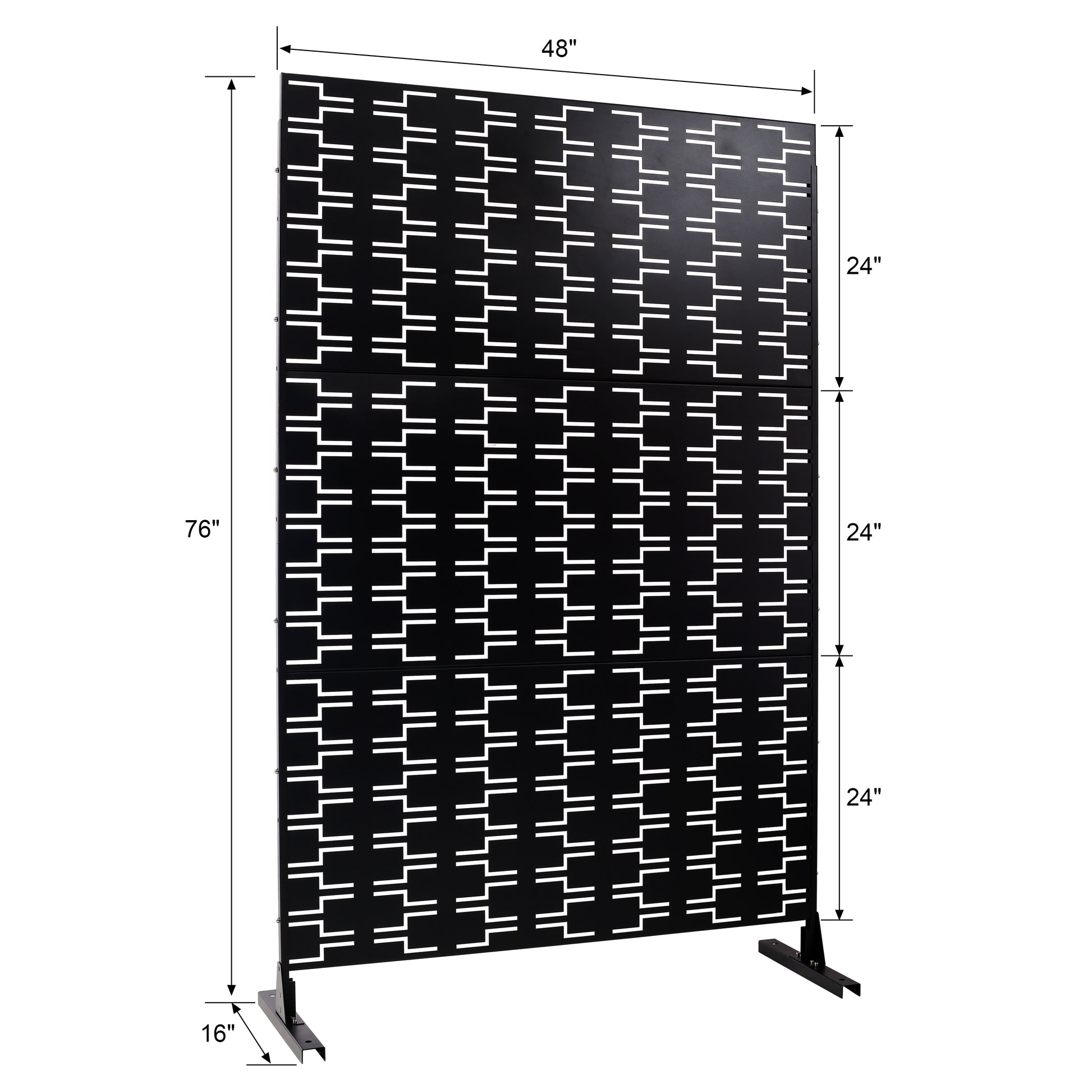 Black modern garden screen with geometric white pattern x inches