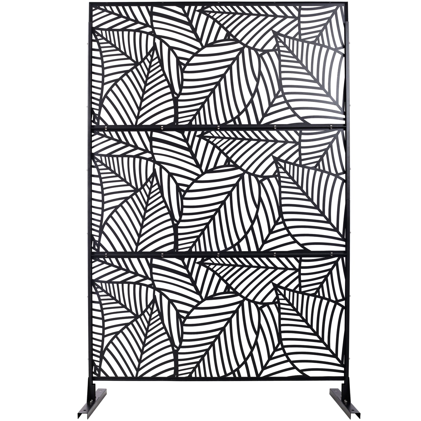 Black metal garden screen with intricate leaf pattern perfect for outdoor privacy