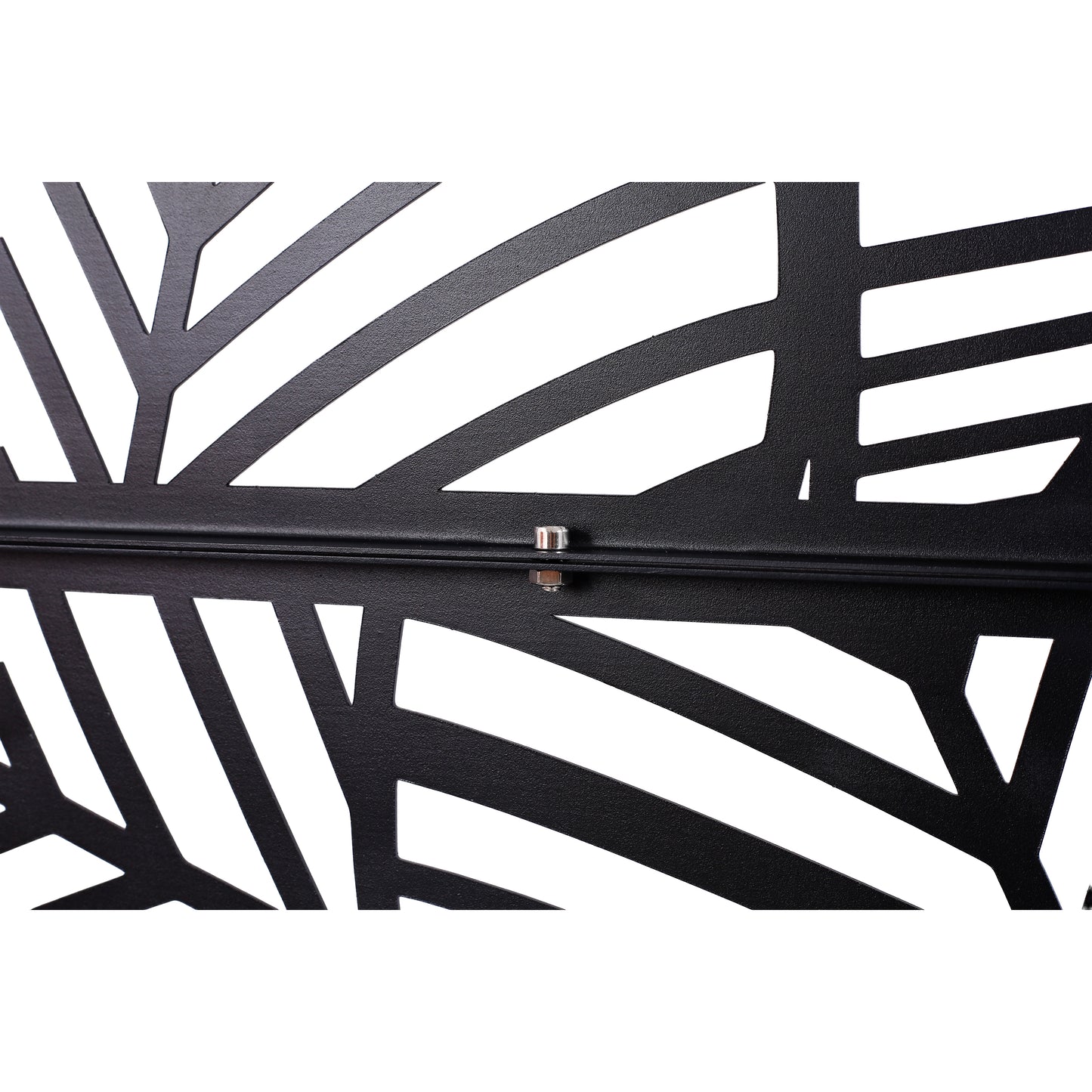 Black metal decorative panel with a modern abstract leaf pattern