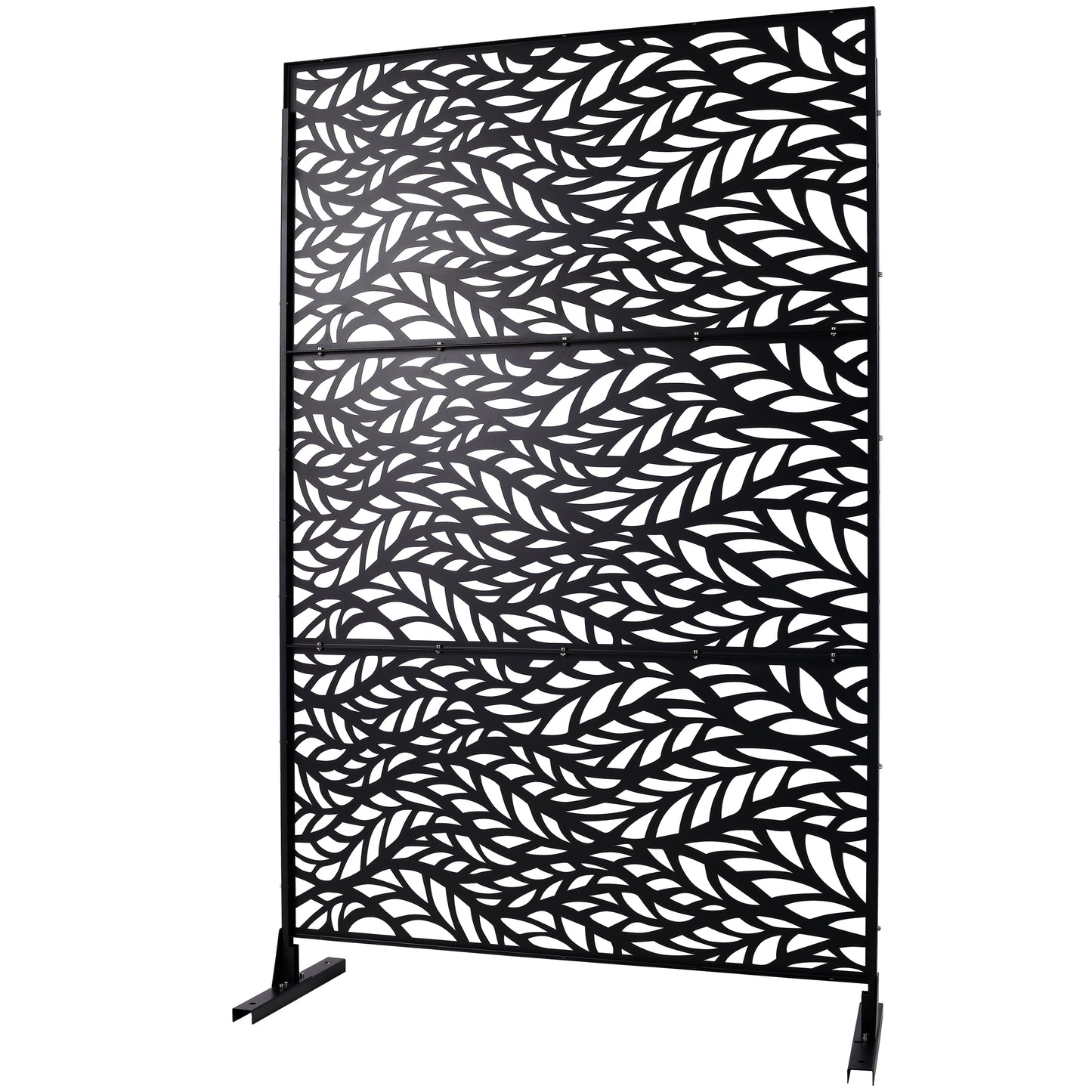Black metal decorative garden screen with a flowing leaf pattern  inches tall