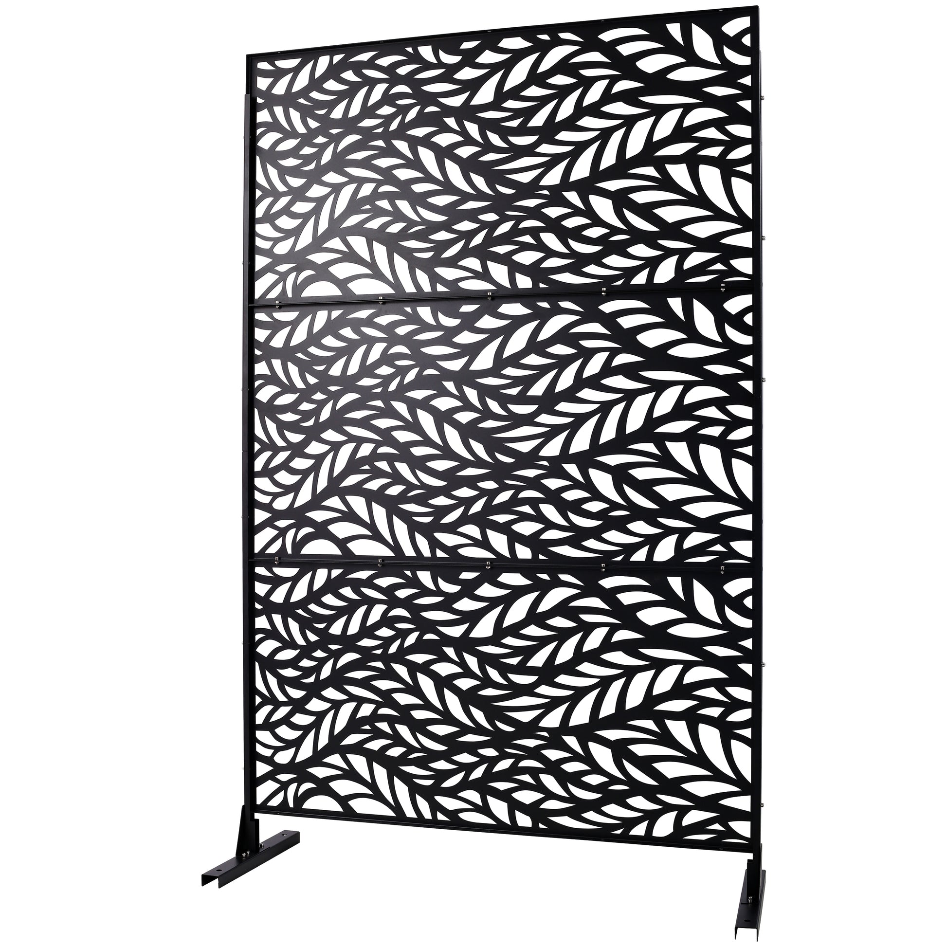 Black metal decorative garden screen with a flowing leaf pattern  inches tall