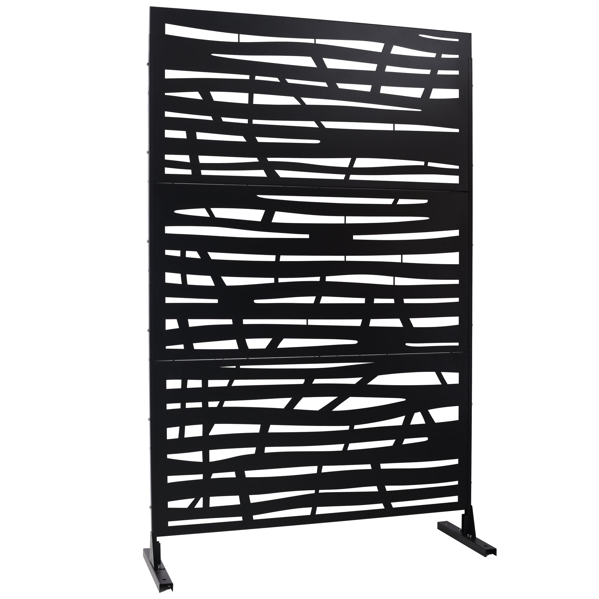 Black metal garden screen with abstract pattern for privacy