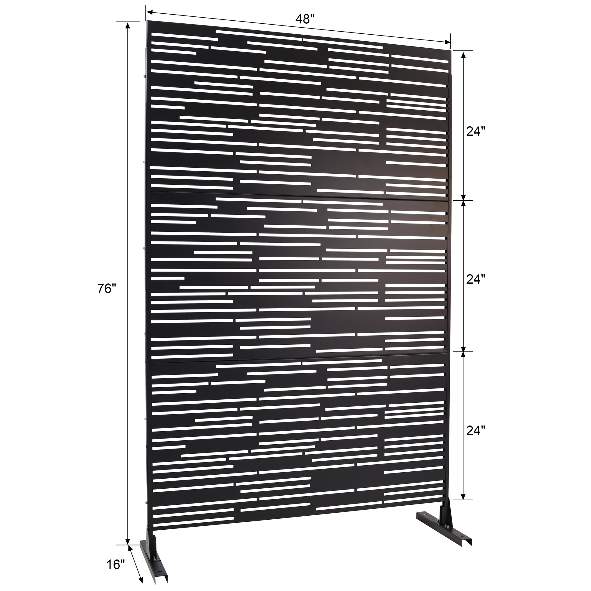 Modern black outdoor privacy screen with horizontal slats  W x  H