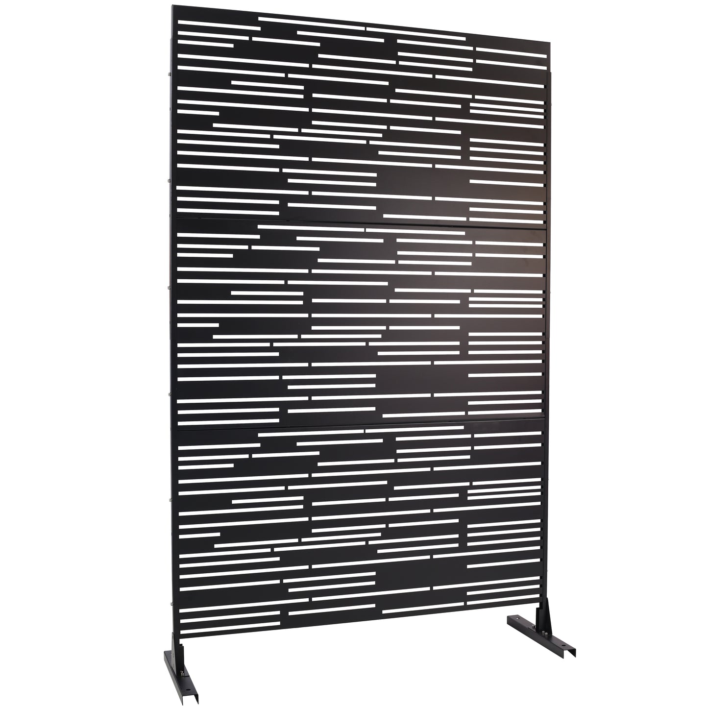 Modern black metal privacy screen with horizontal slat design