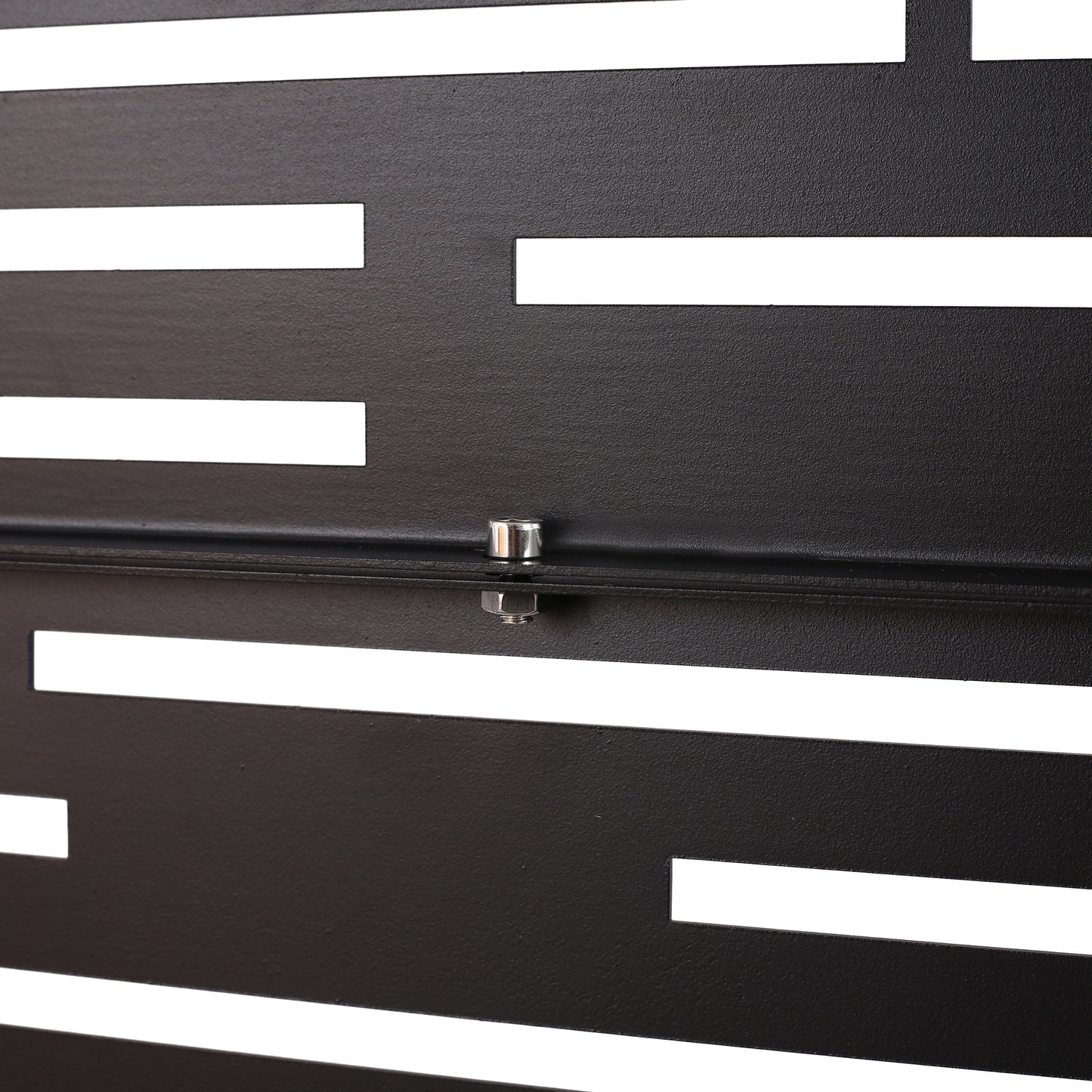 Black metal garden screen with rectangular cutouts ideal for privacy fencing