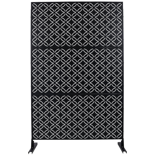 Black decorative metal screen panel with a geometric interlocking circle pattern