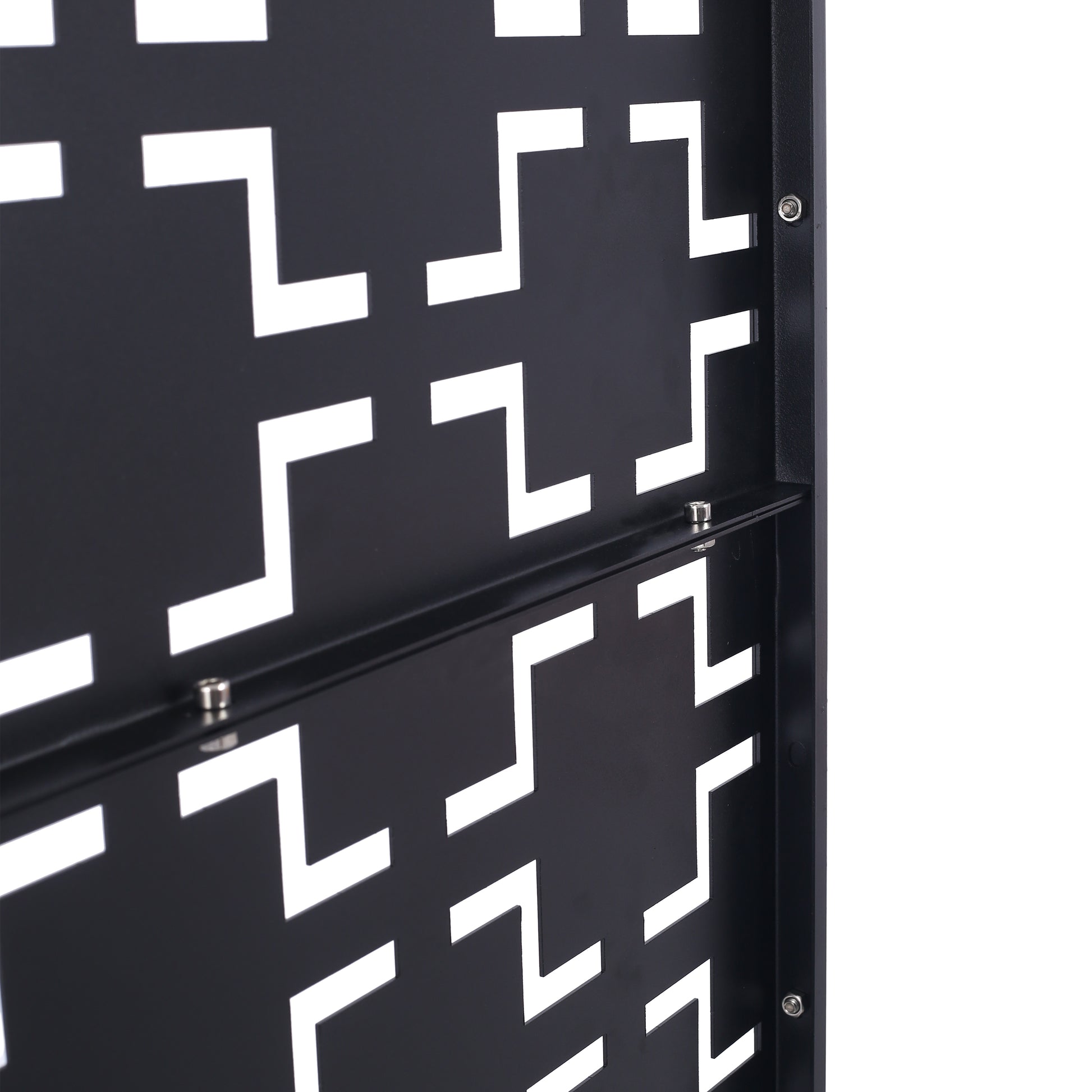 Black metal privacy screen with geometric cutouts modern garden decor