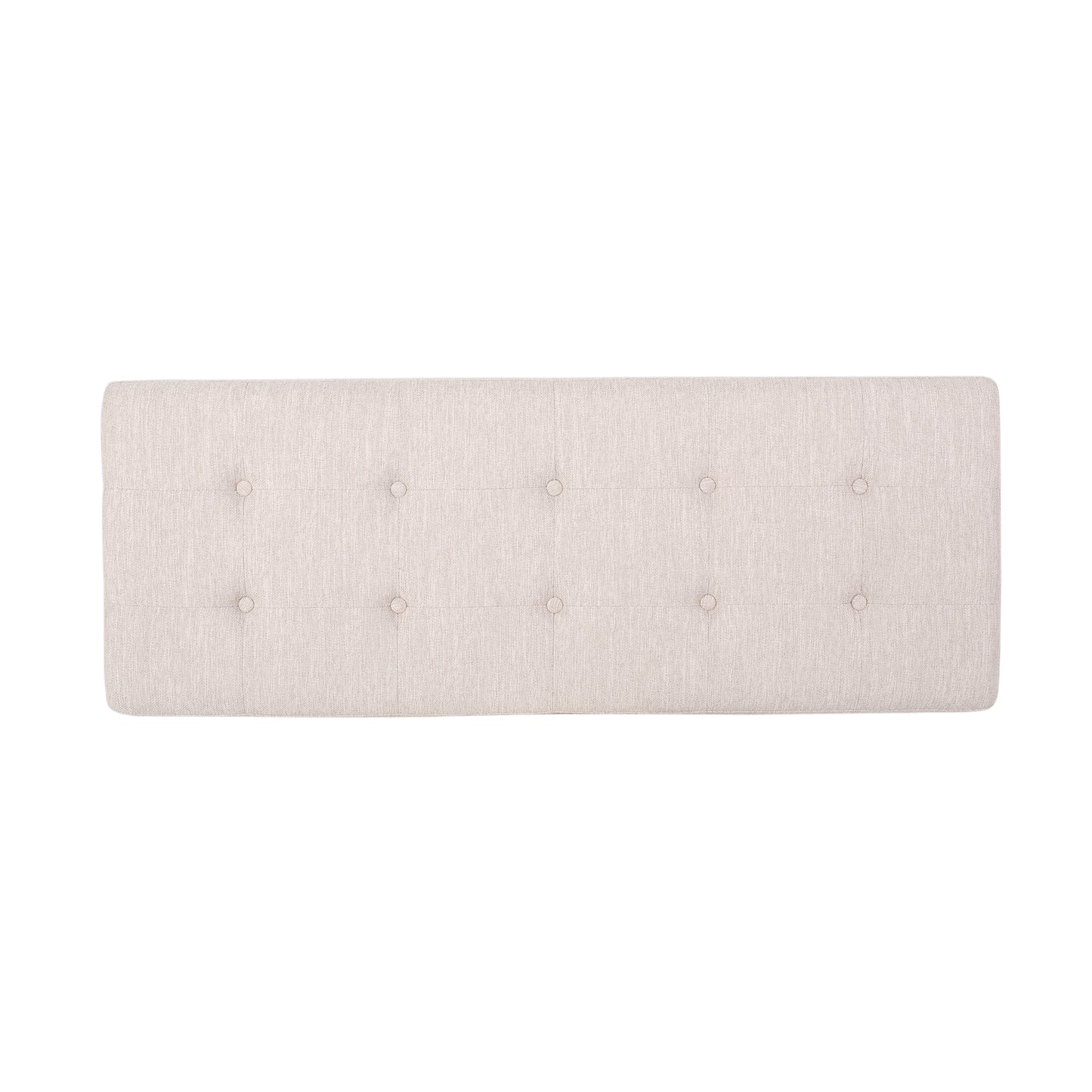 Tufted beige fabric bench with button accents