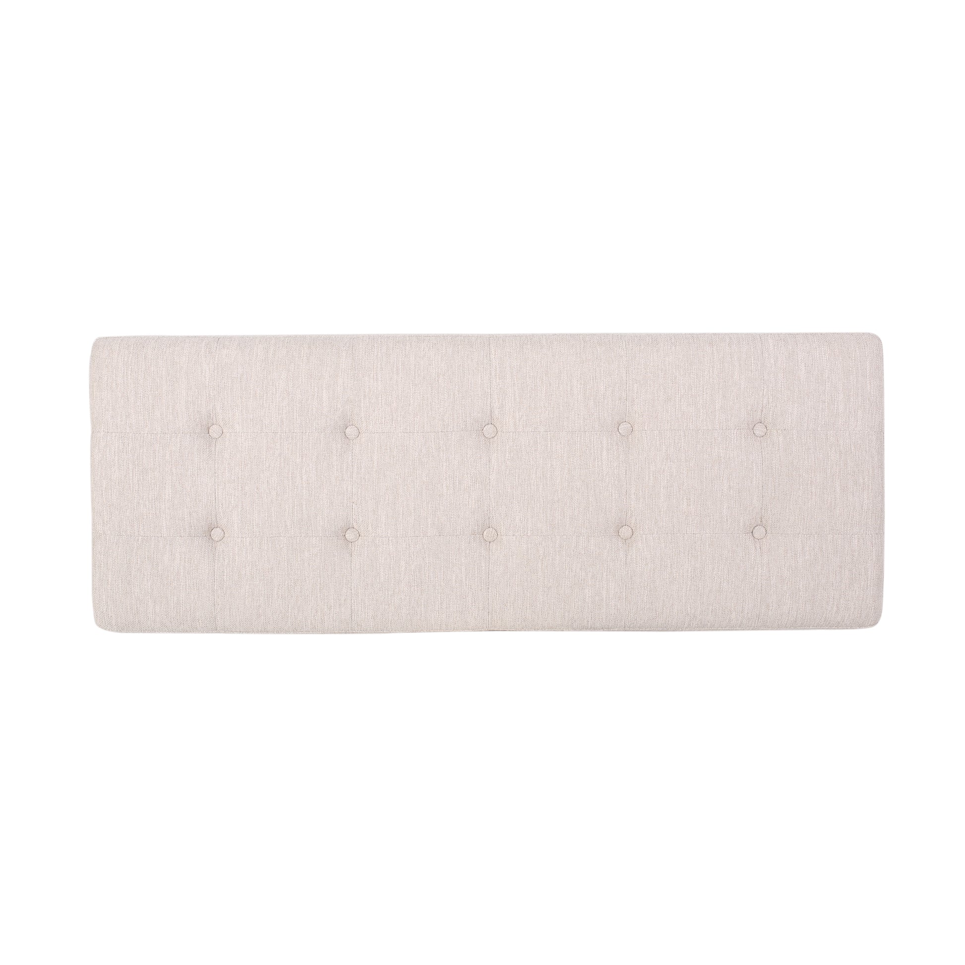 Tufted beige fabric bench with button accents