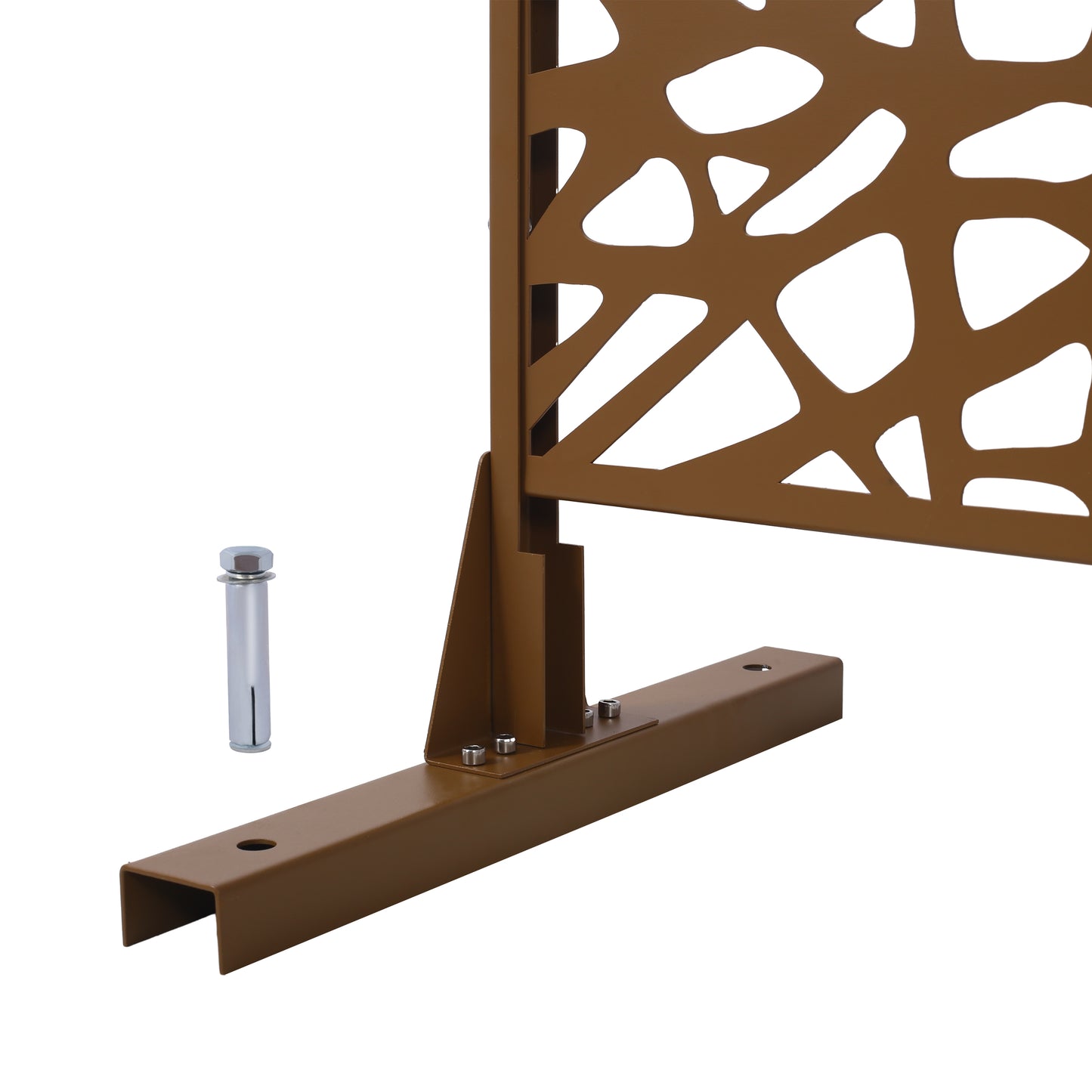 Bronze metal garden screen with organic cutout design includes mounting hardware