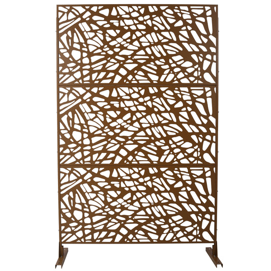 Bronze metal garden screen with organic vinelike cutouts ft tall