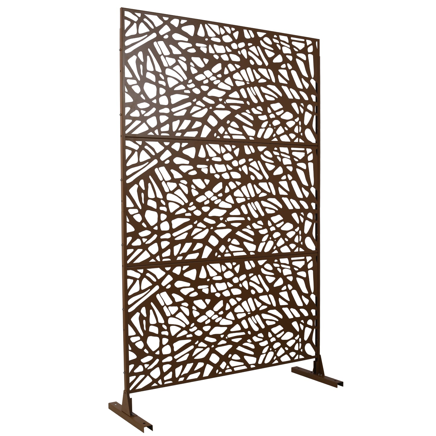 Bronze metal garden screen with abstract organic cutouts for privacy and decoration