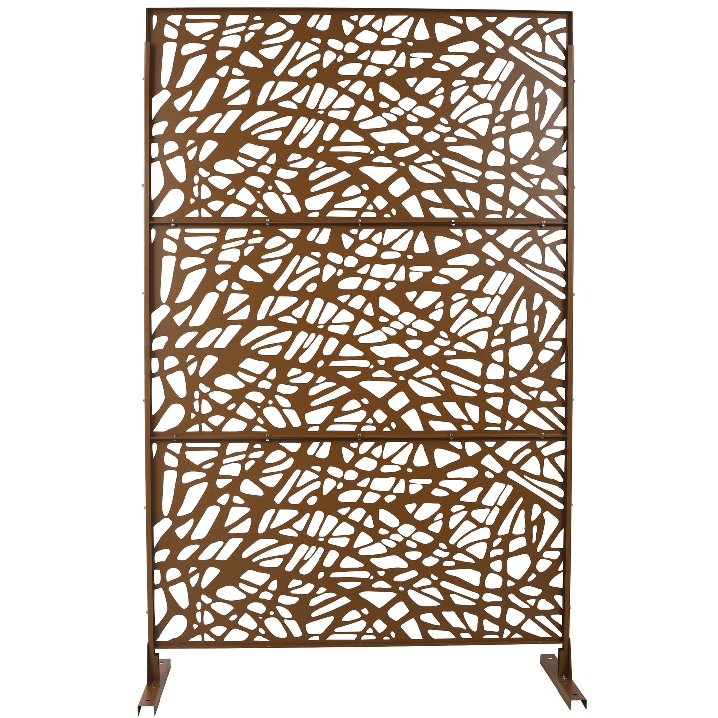 Brown lasercut metal garden screen with an organic vinelike pattern
