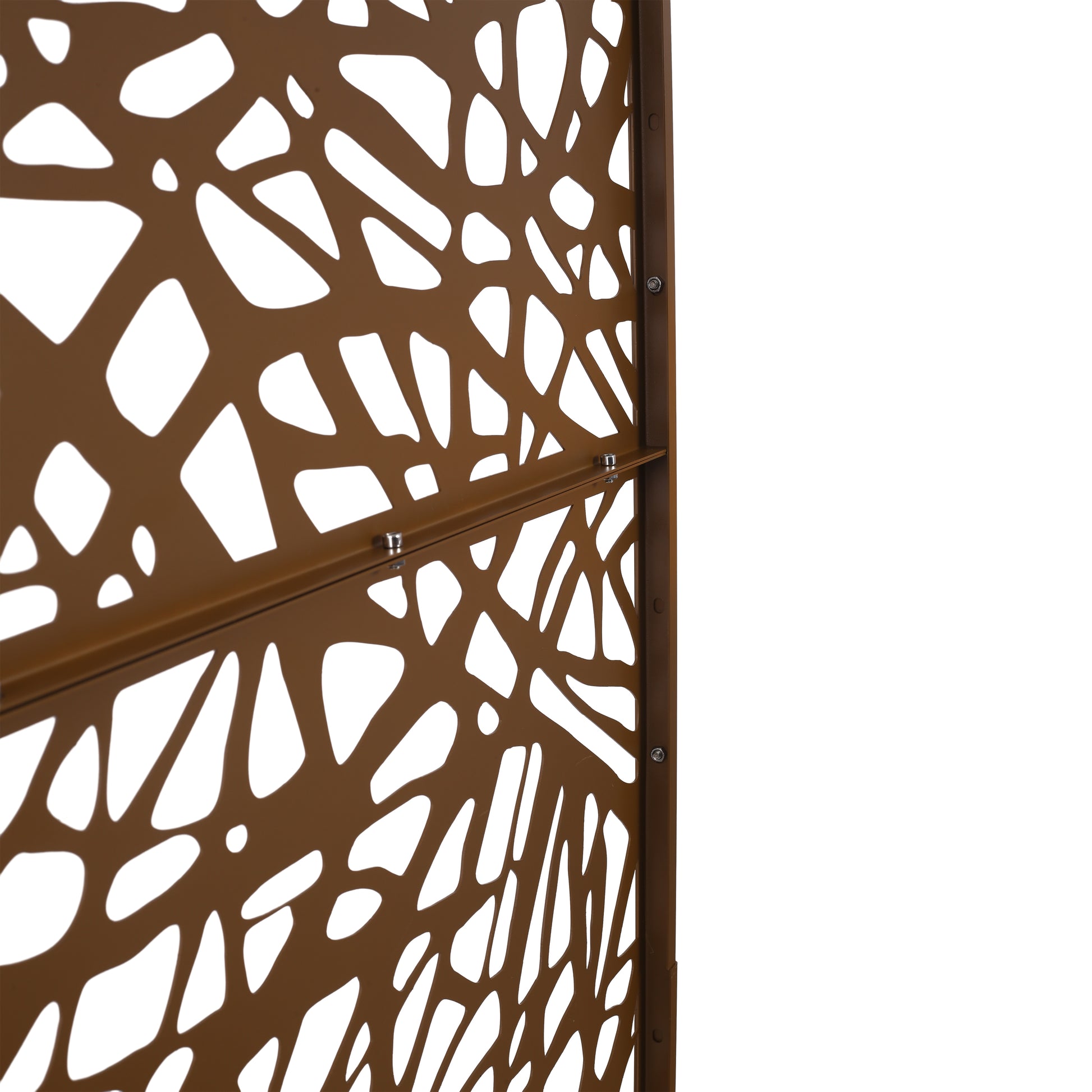 Bronze metal garden screen with abstract organic cutouts x inches