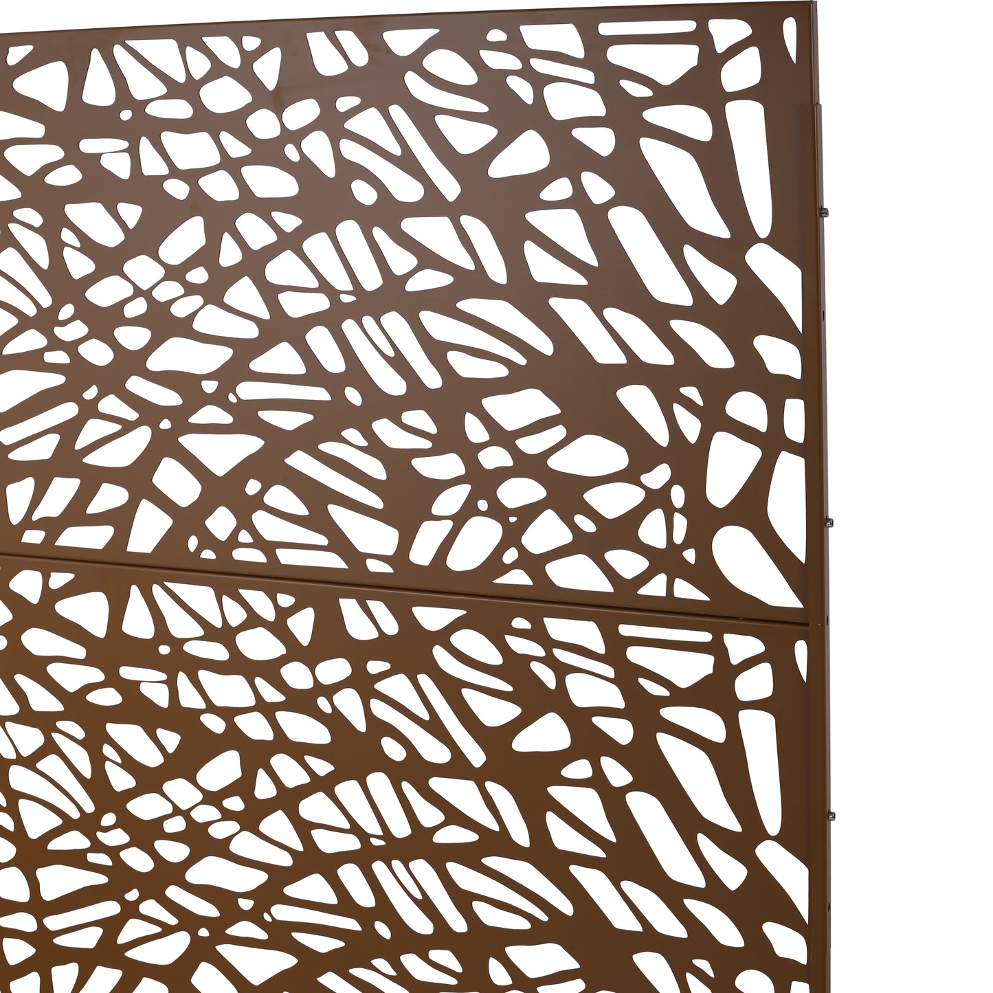 Bronze metal garden screen with an organic branching pattern for decorative privacy