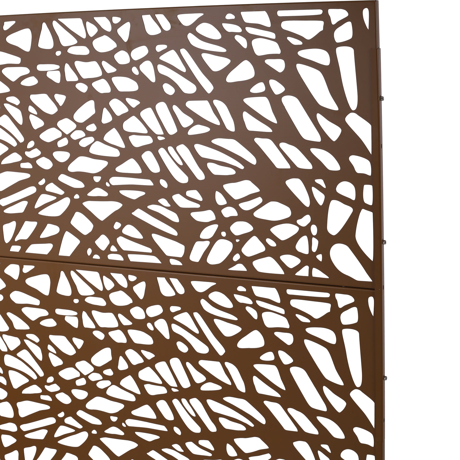 Bronze metal garden screen with an organic branching pattern for decorative privacy
