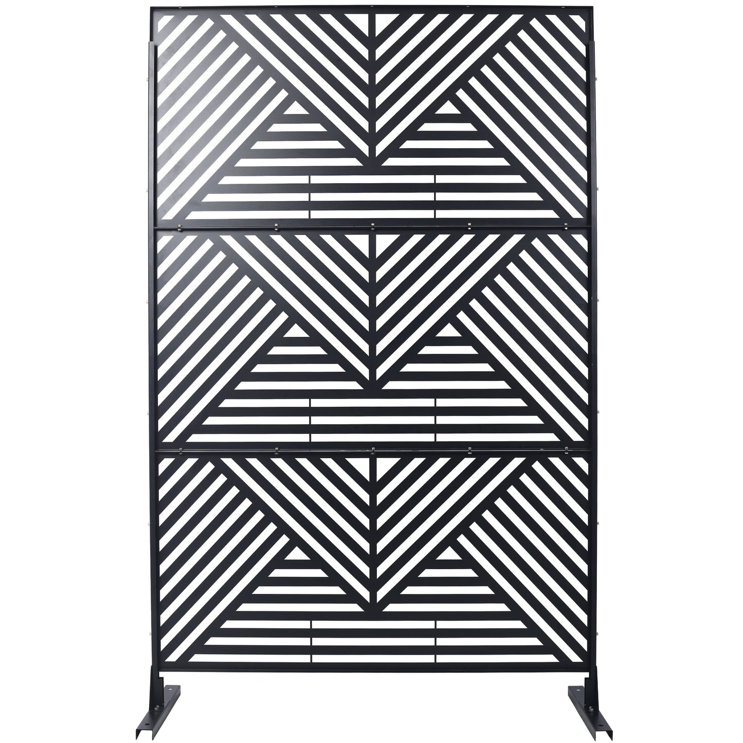 Black metal garden screen with geometric pattern perfect for outdoor privacy