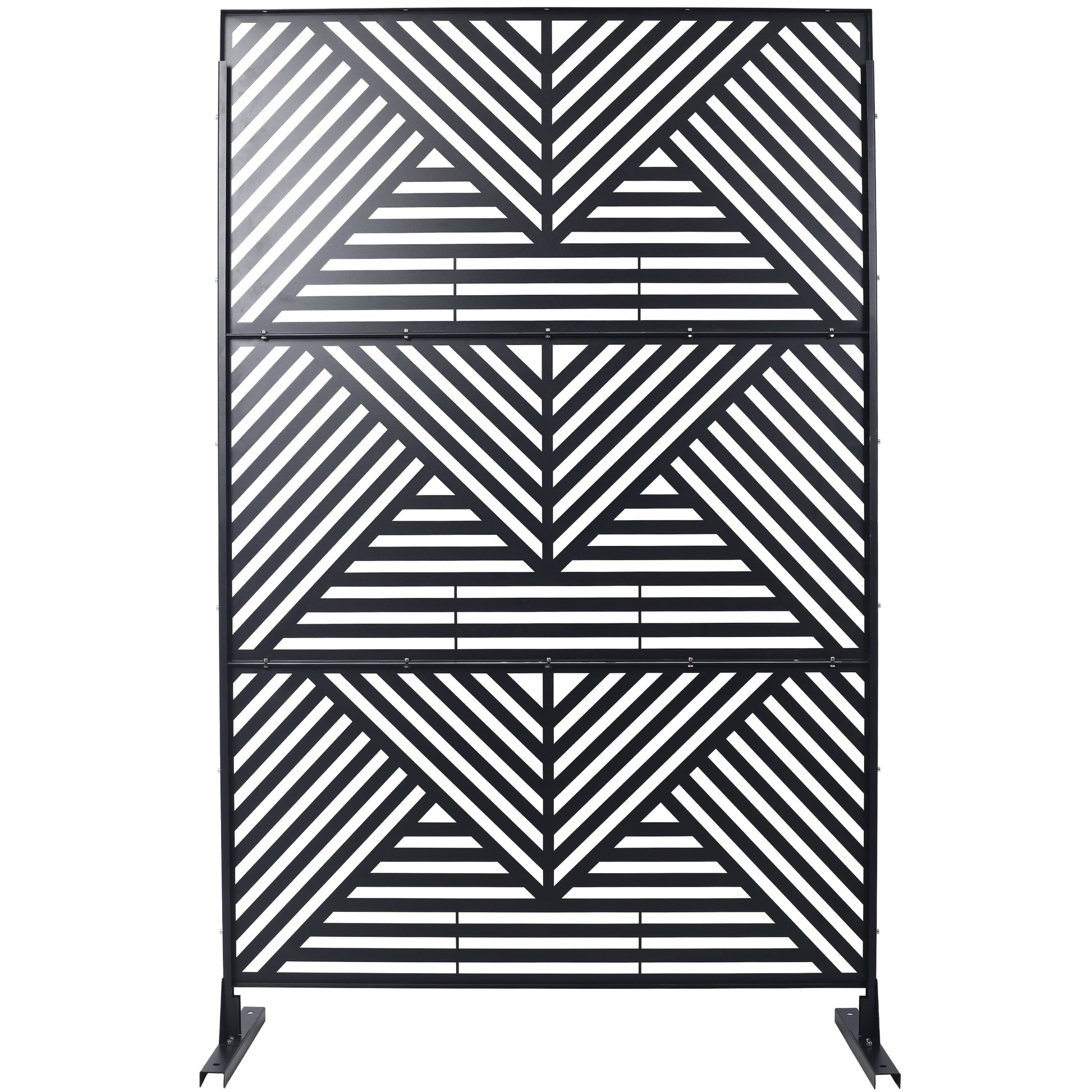 Black metal garden screen with geometric pattern perfect for outdoor privacy