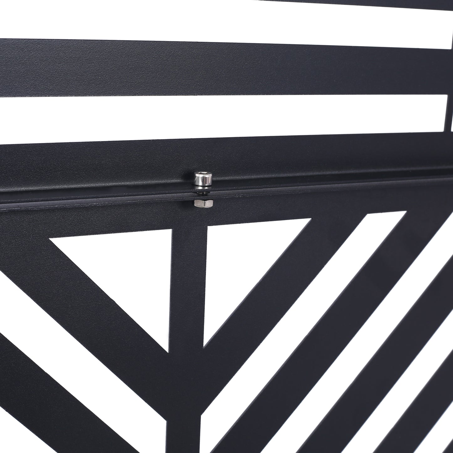 Black metal garden screen with geometric white accents modern outdoor decor