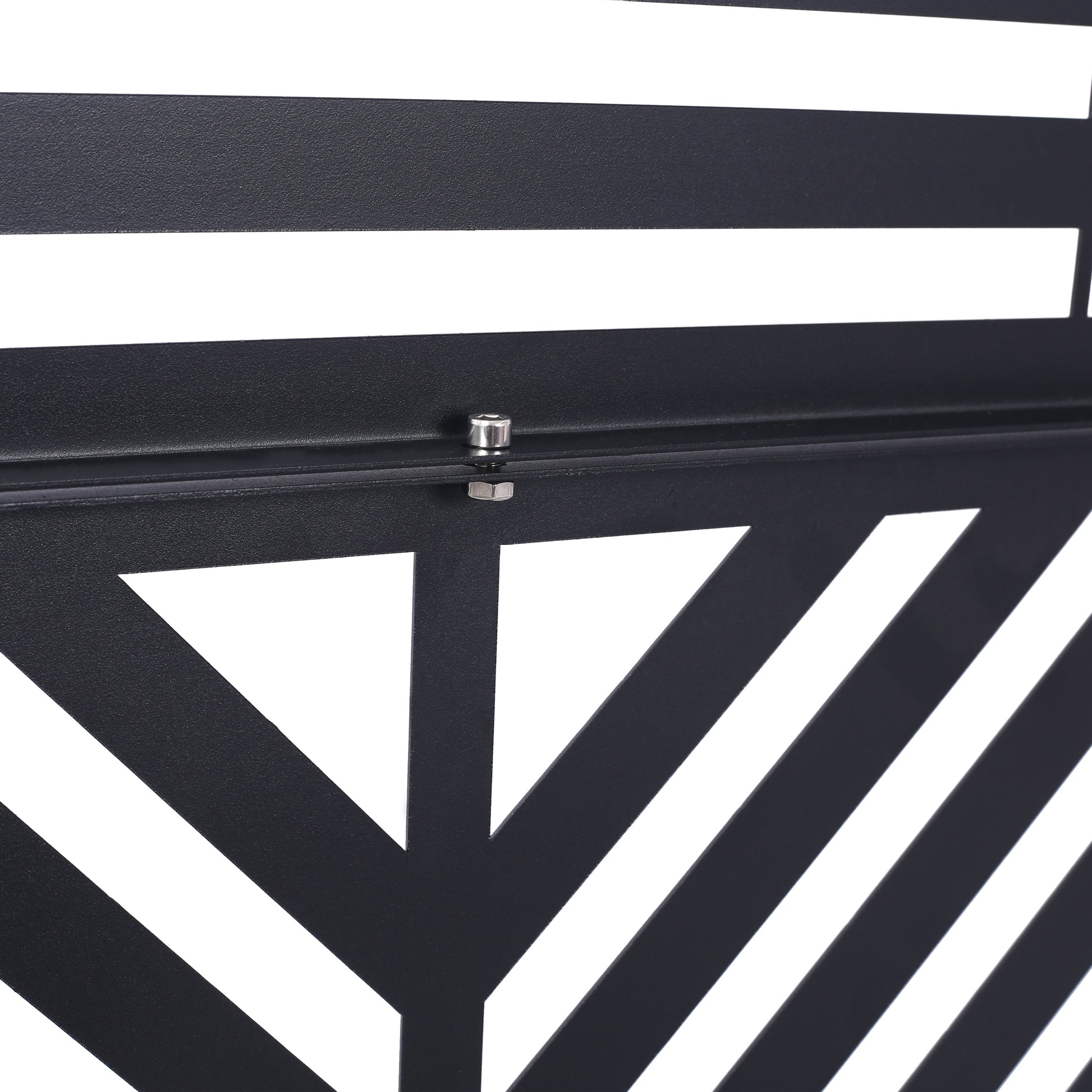 Black metal garden screen with geometric white accents modern outdoor decor
