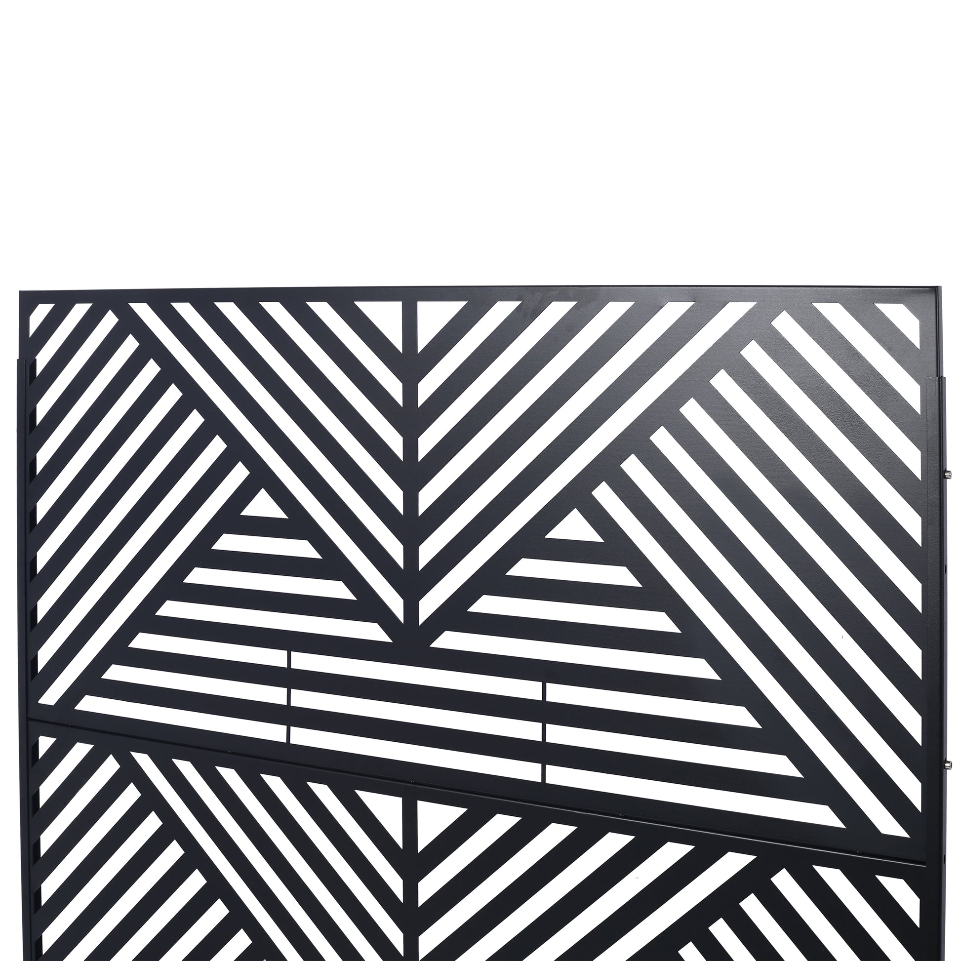 Black geometric metal garden screen with sharp angles