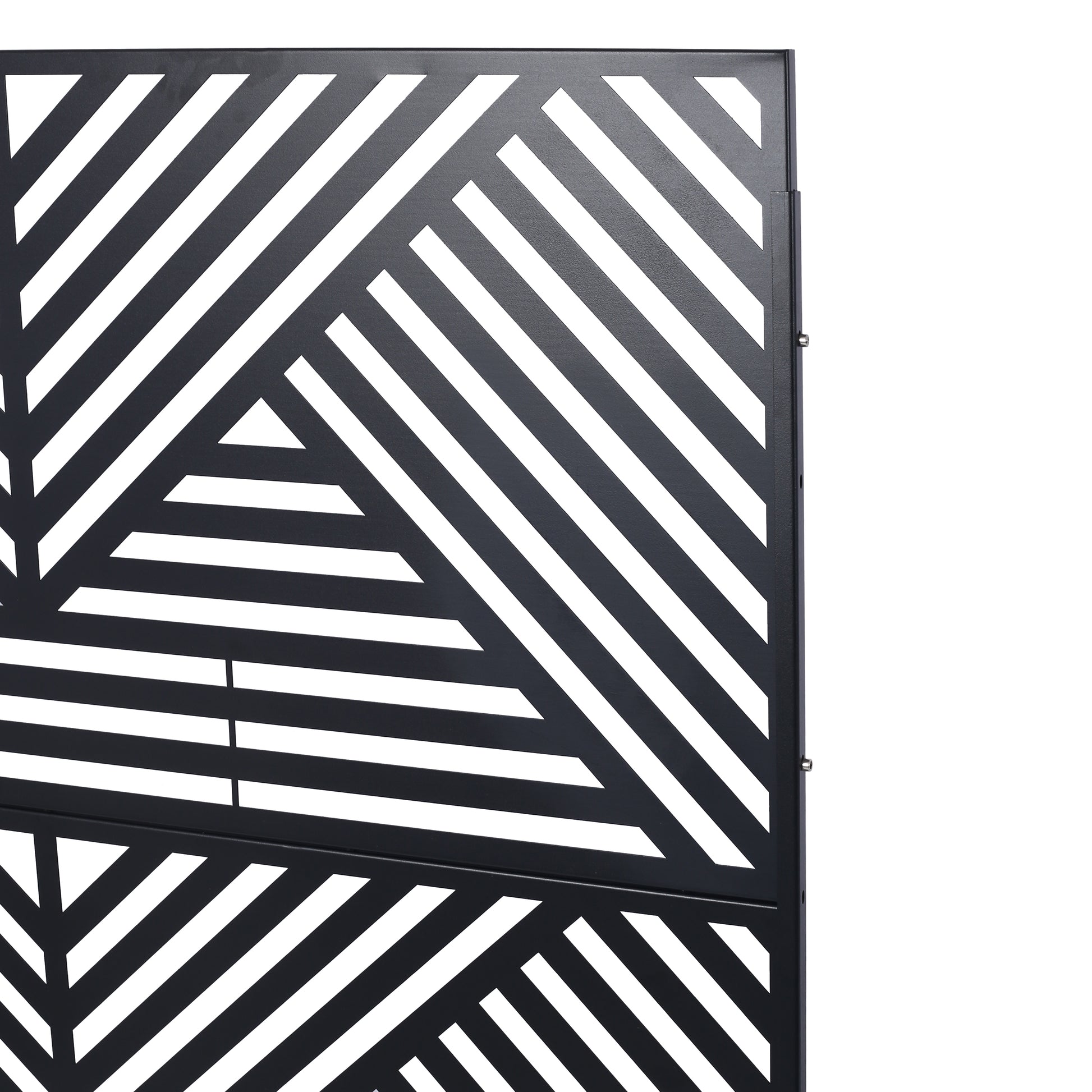 Black metal screen with abstract geometric pattern modern patio furniture accent